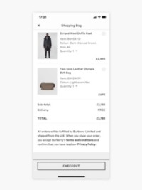 Page de paiement de l'application Burberry