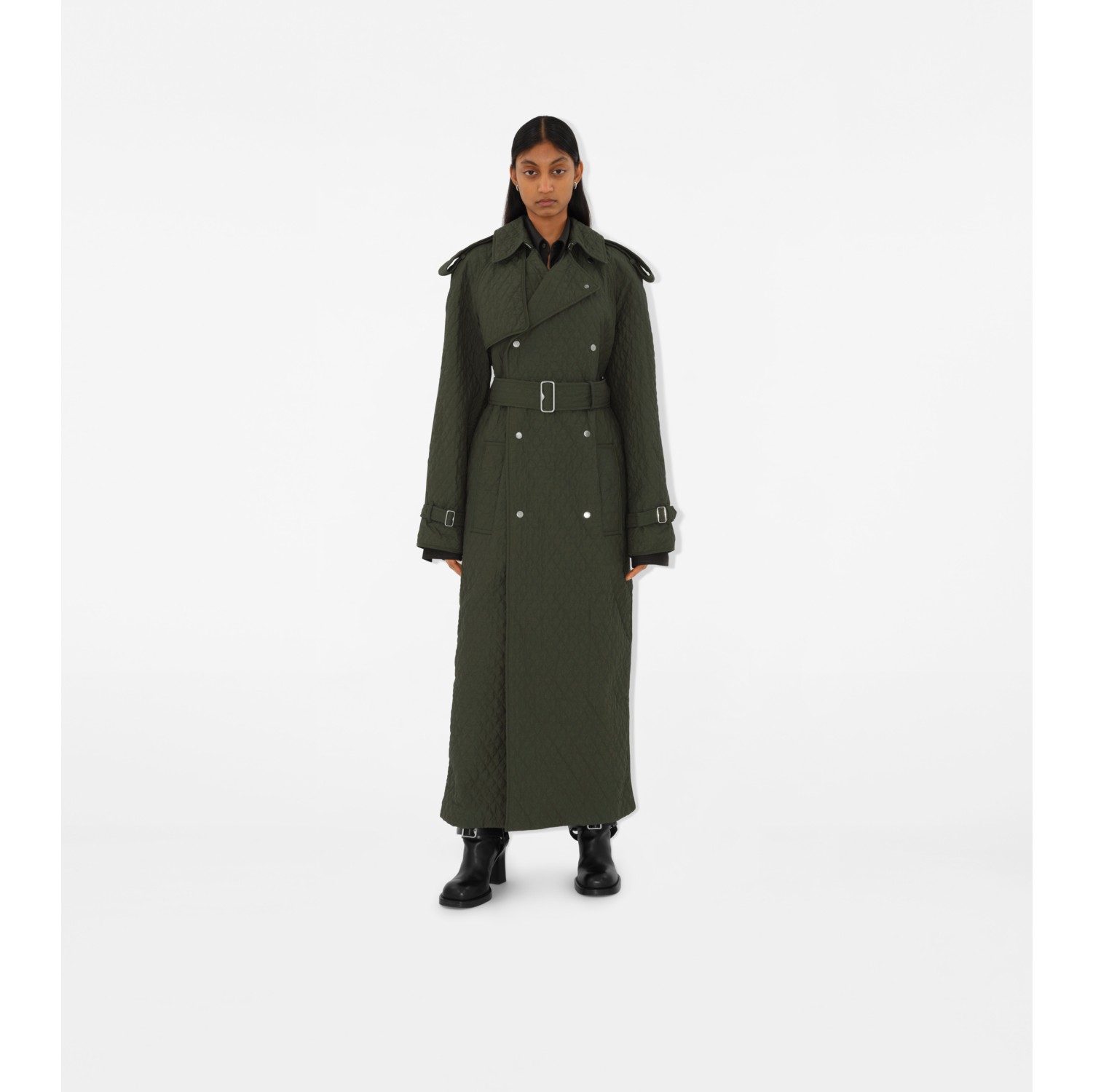 Trench coat largo en nailon acolchado