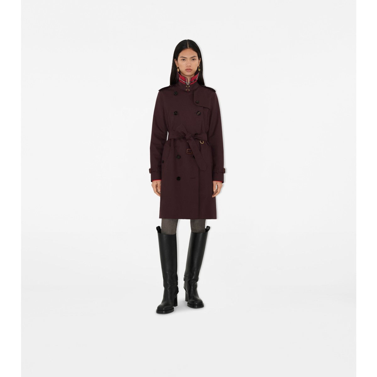  Check Mid-length Gabardine Kensington Trench Coat