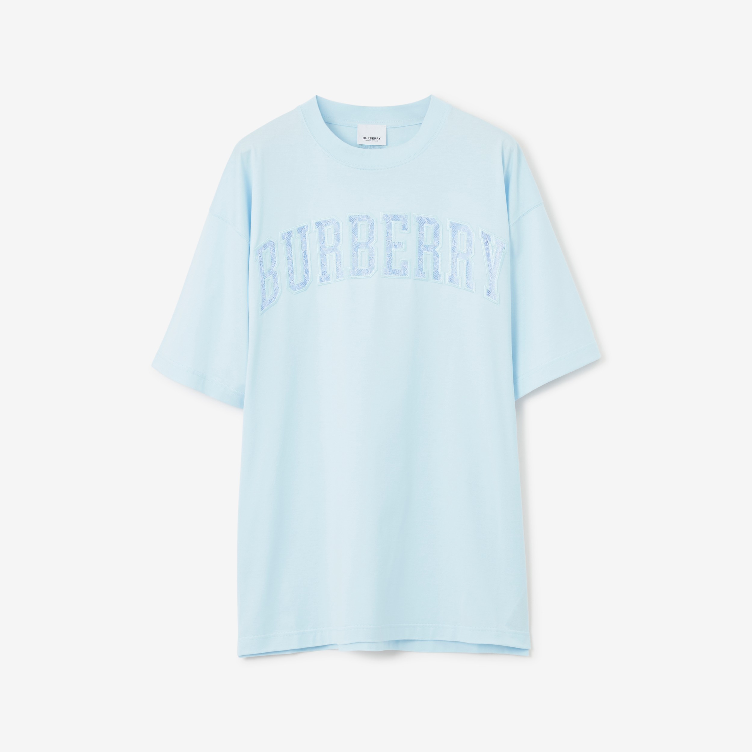 Lace Logo Cotton Oversized T-shirt in Glacier Blue - Women | Burberry®  Official