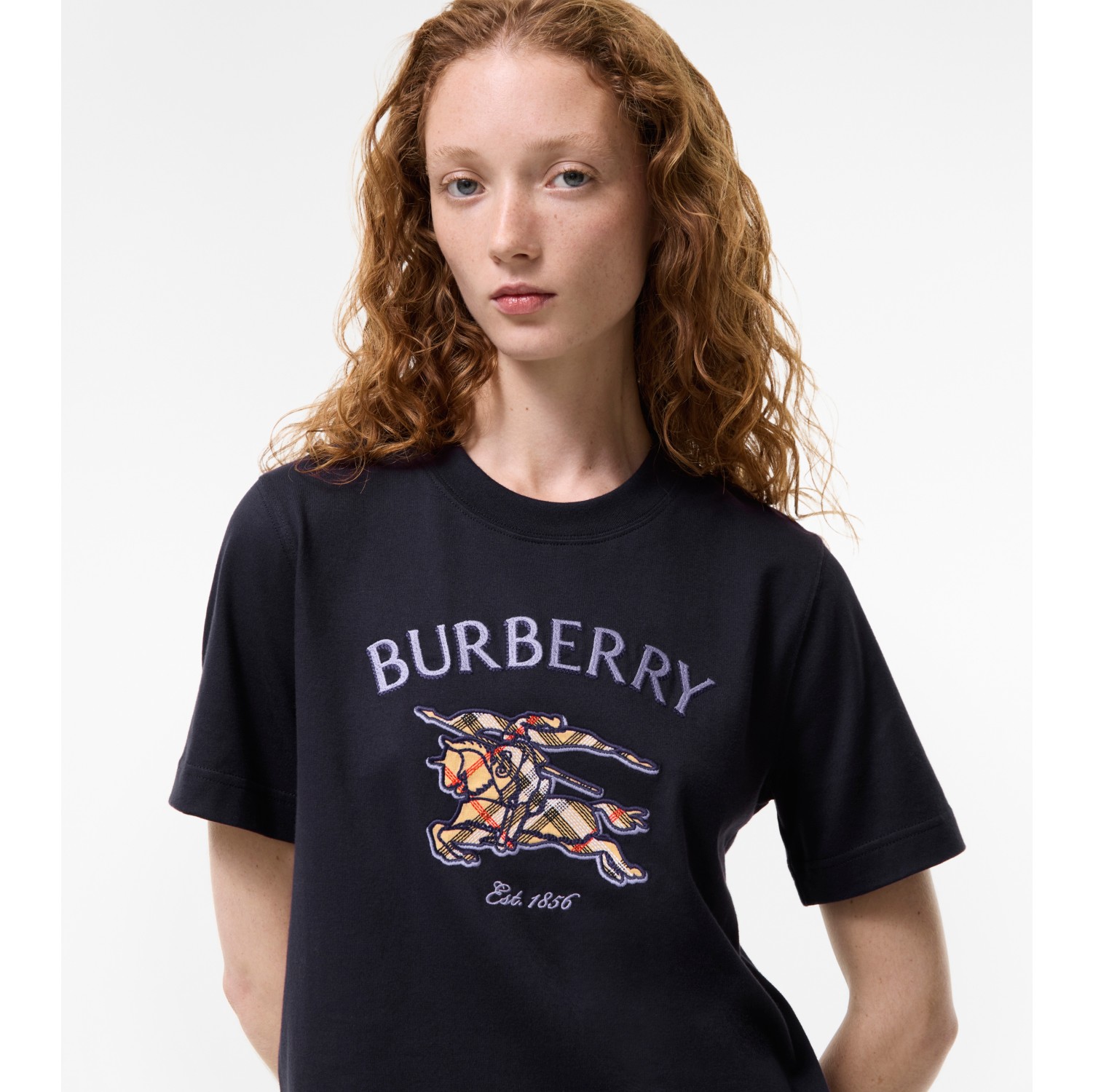 Knight Check Cotton T-shirt in Iris purple - Women | Burberry