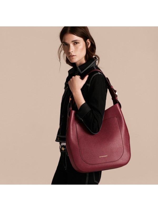 Textured Leather Shoulder Bag in Dark Plum - Women | Burberry United States