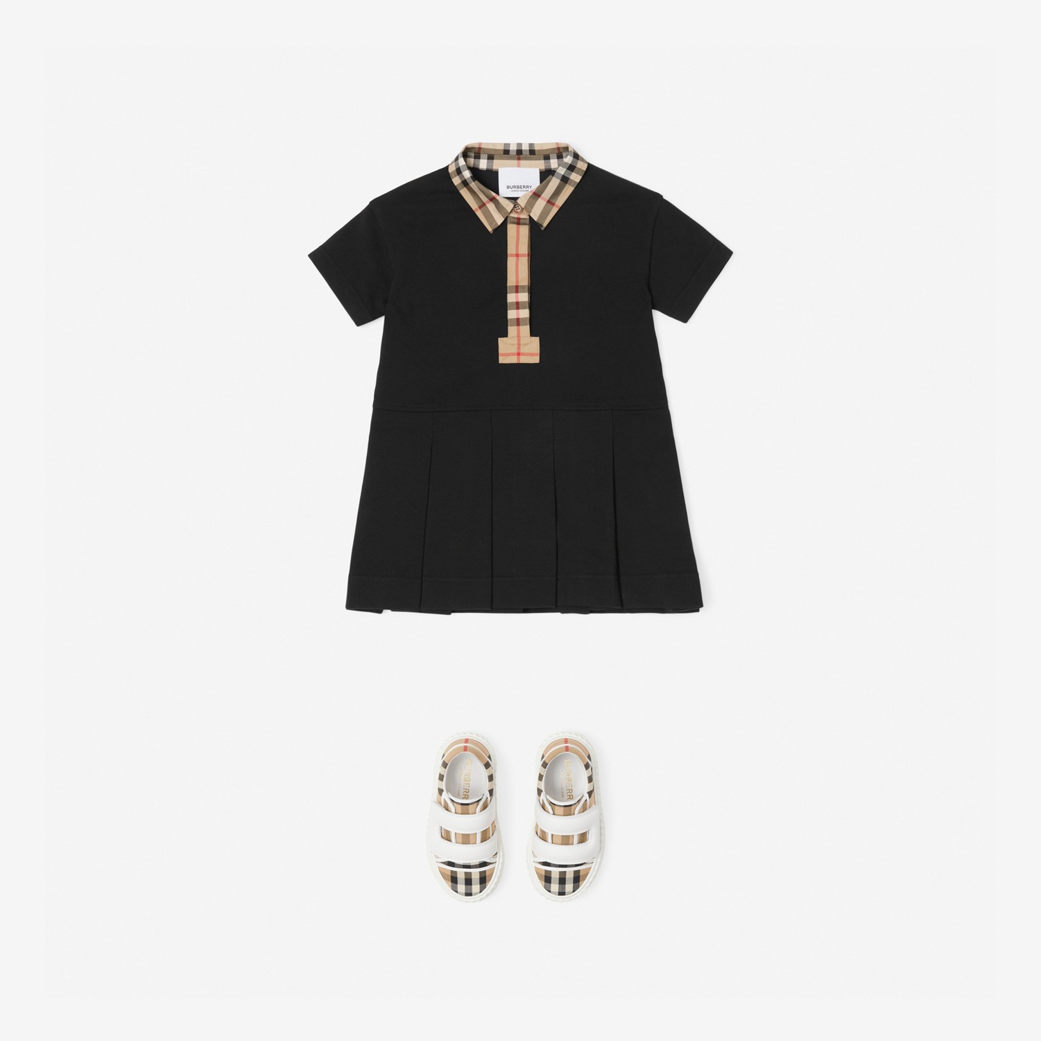 빈티지 체크 트리밍 코튼 피케 폴로셔츠 드레스 (블랙) - 아동 | Burberry®