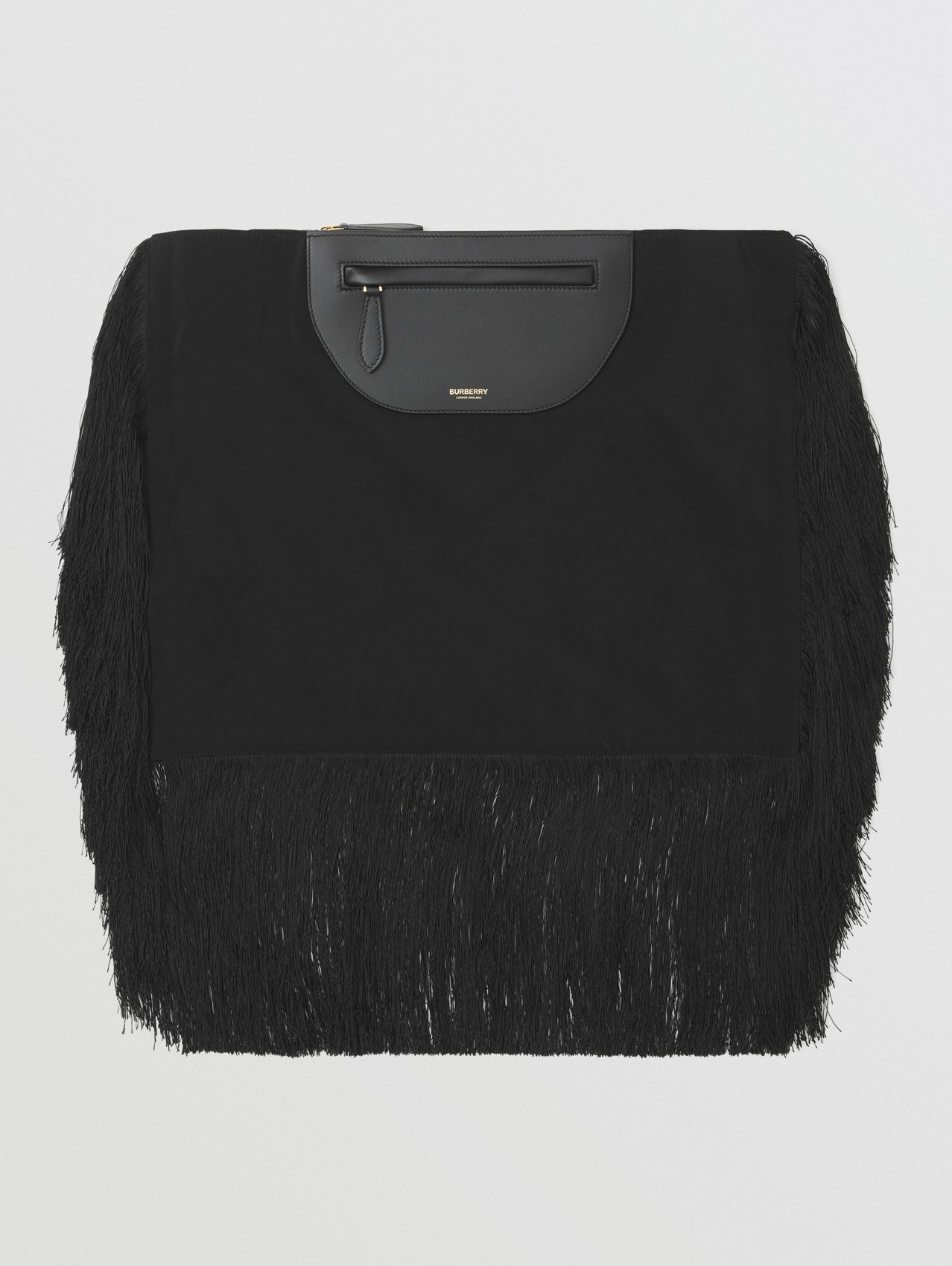 Fringed Leather Olympia Scarf Clutch in Black