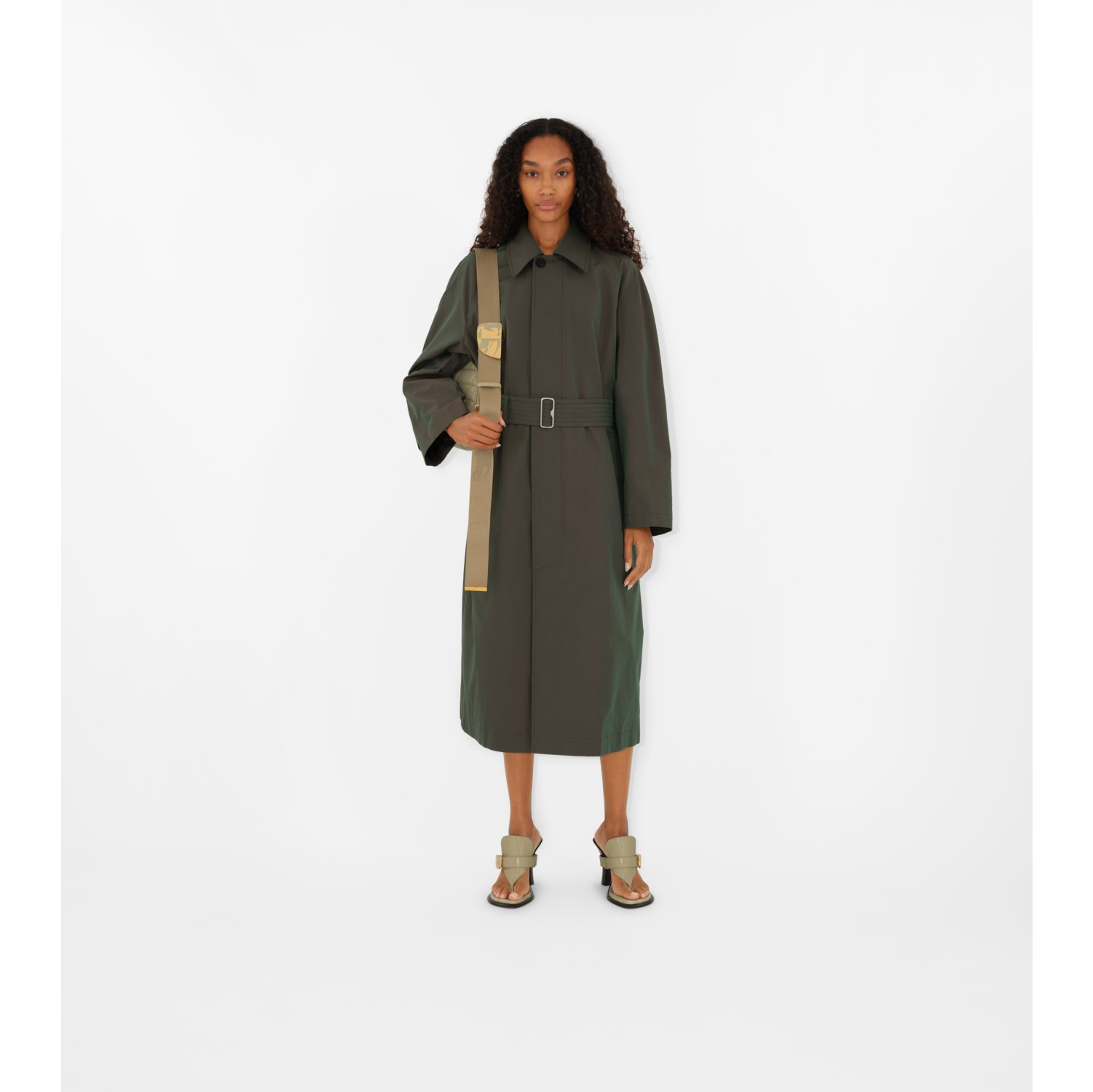 Long Cotton Car Coat in Antique green Women Burberry Official