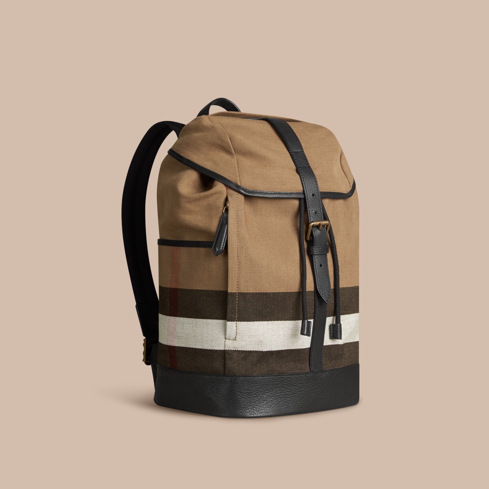Canvas Check Backpack in Camel Men Burberry United Kingdom