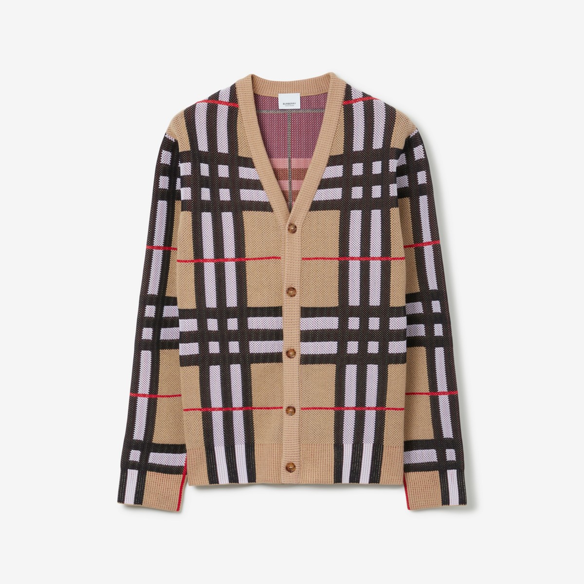 Shop Burberry Check Cotton Blend Cardigan In Archive Beige
