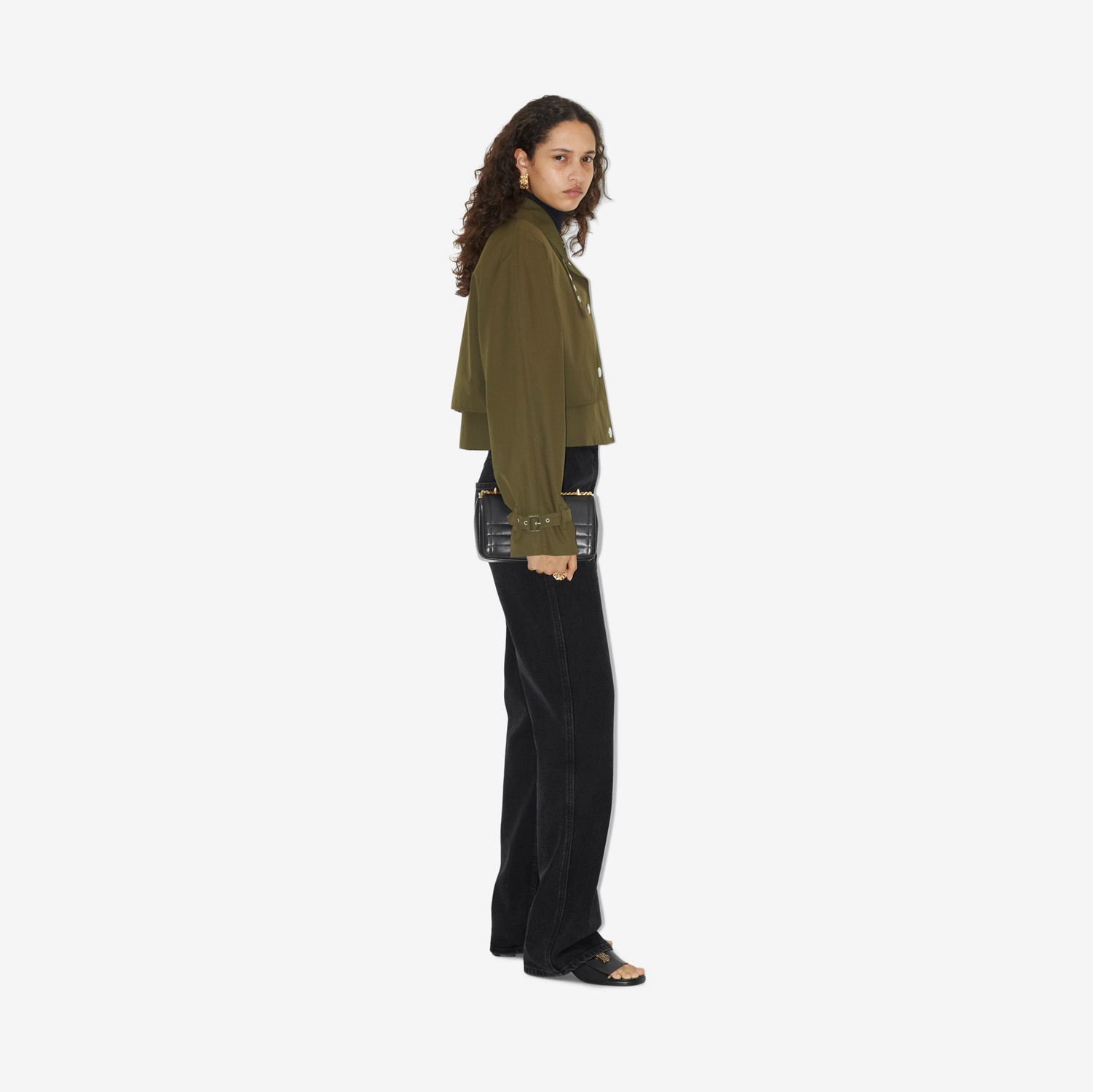트로피컬 개버딘 크롭 재킷 (다크 밀리터리 카키) - 여성 | Burberry®