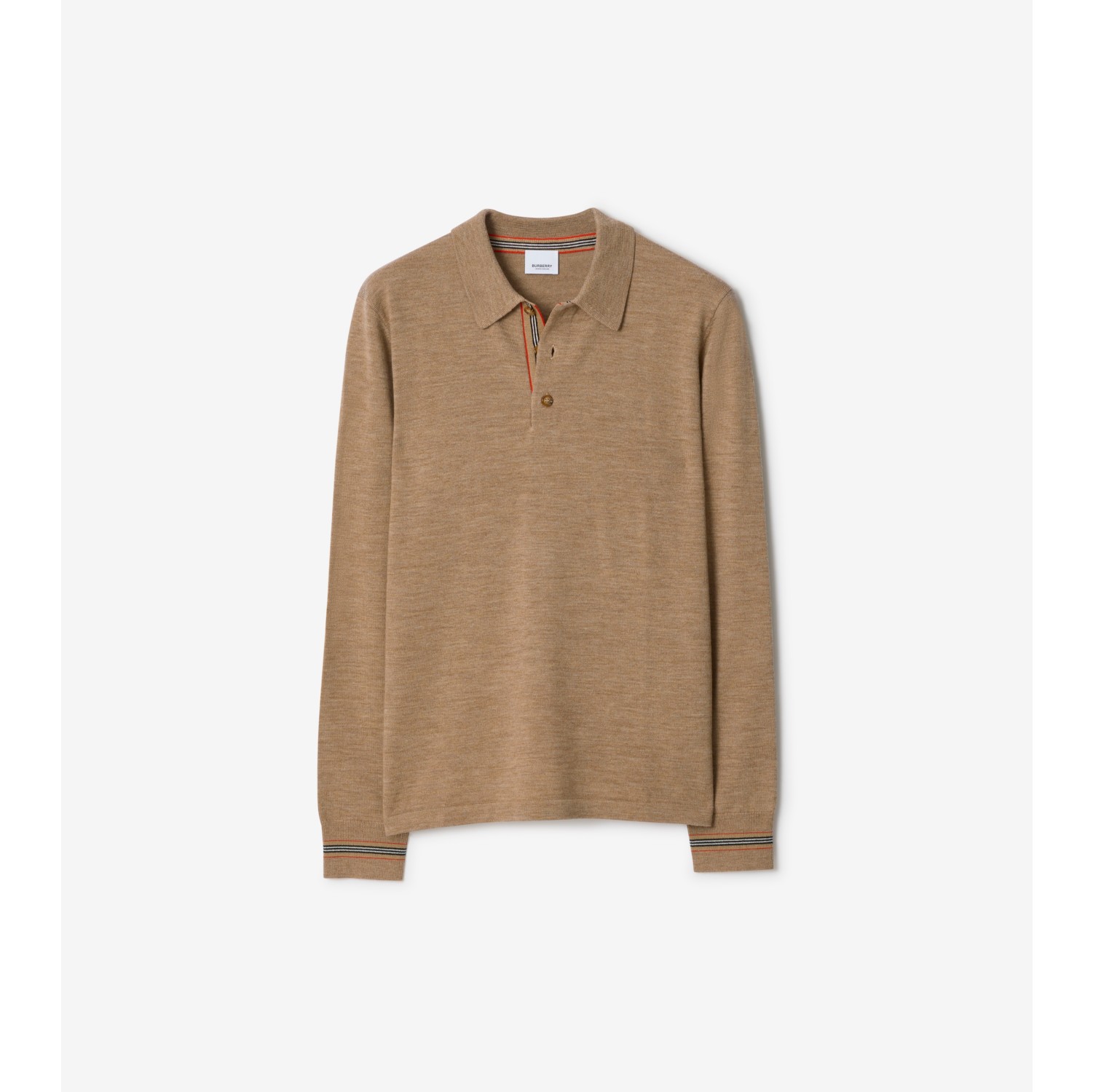 Long-sleeve Wool Polo Shirt in Camel melange - Men | Burberry® Official