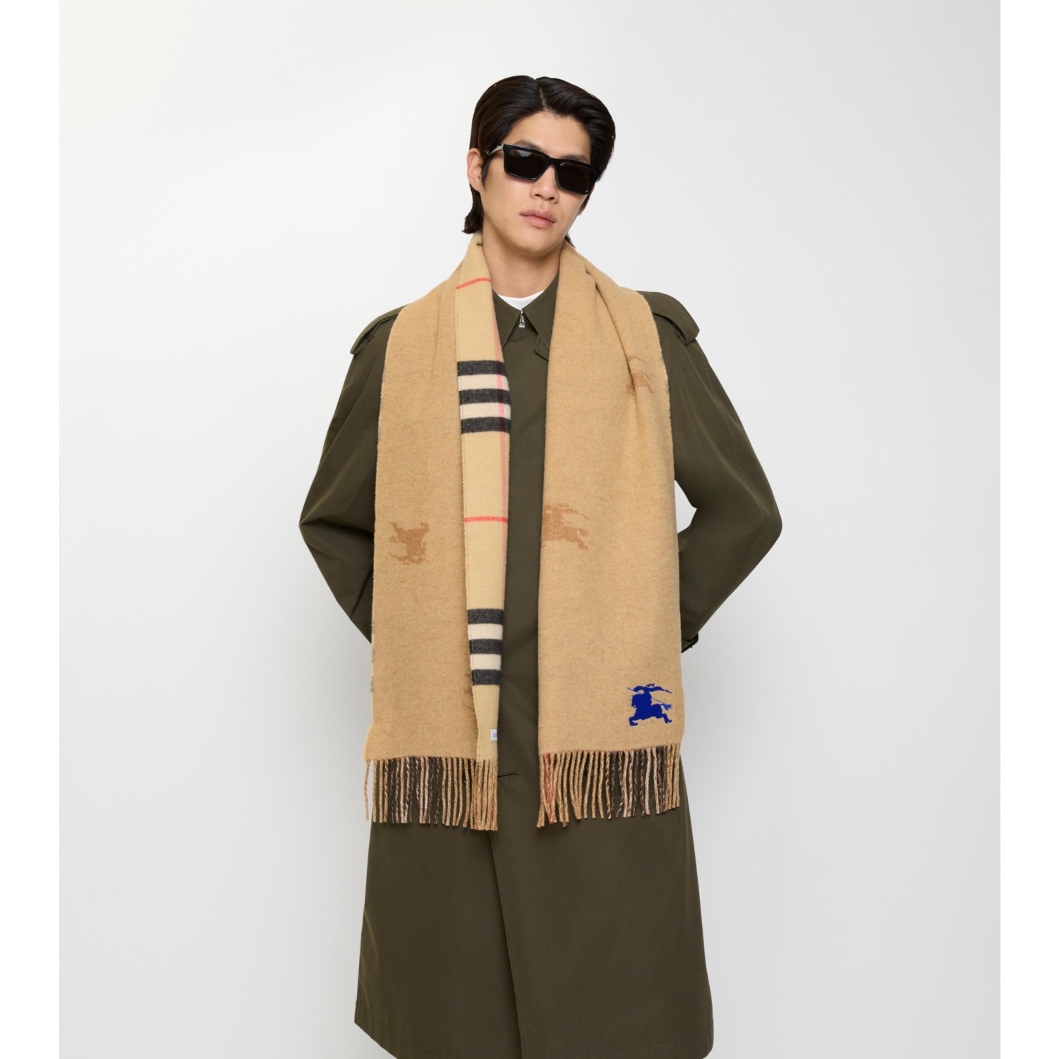 Sciarpa reversibile in cashmere Check con cavaliere