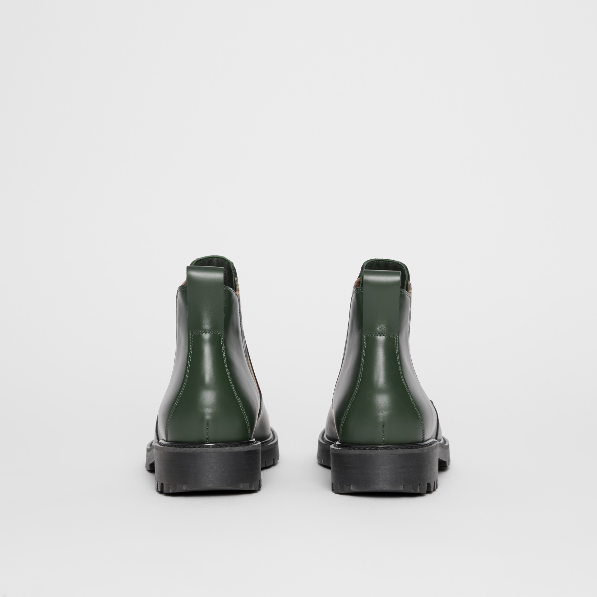 Vintage Check Detail Leather Chelsea Boots in Bottle Green - Men ...