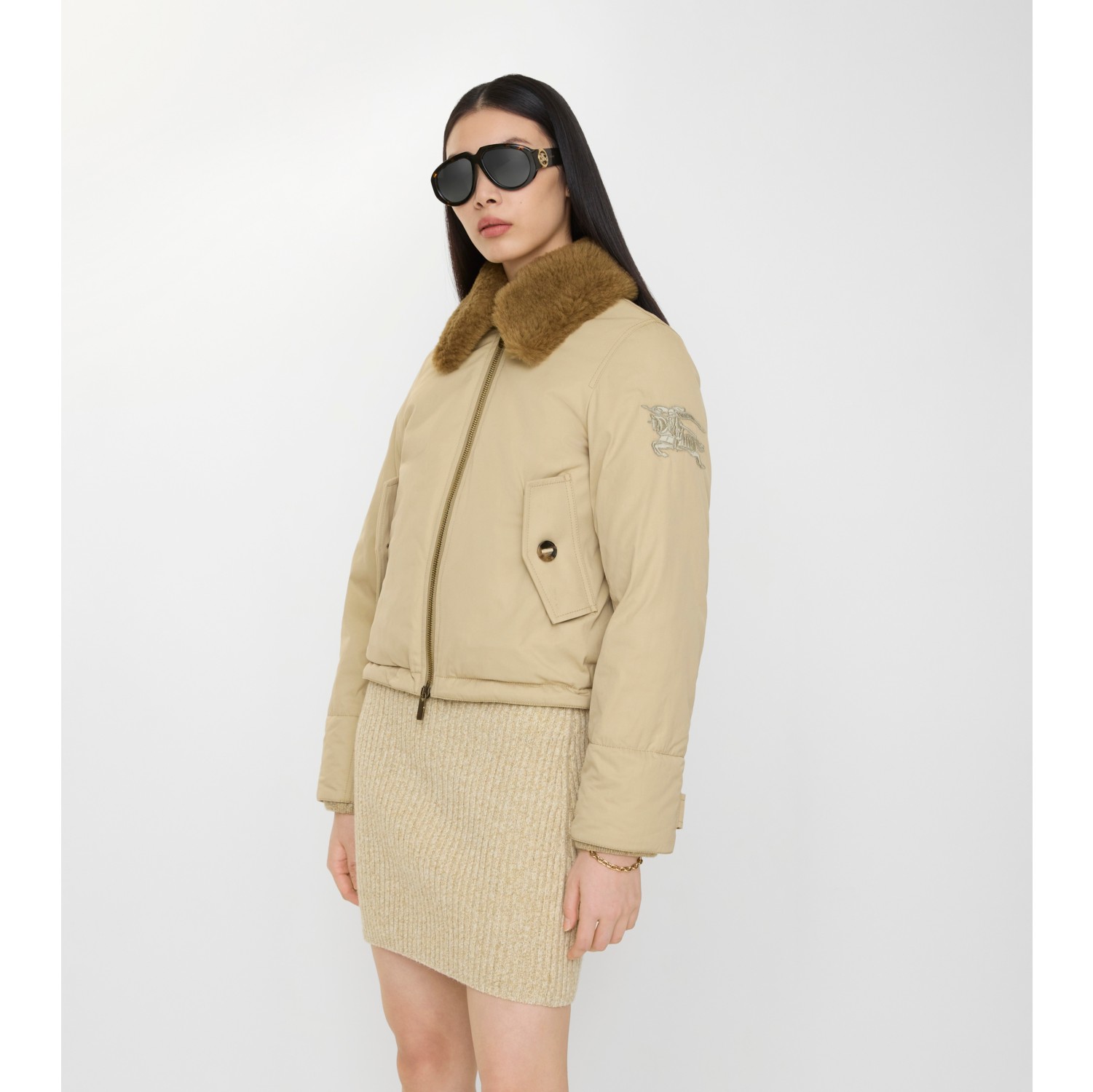 Shearling Collar Gabardine Jacket