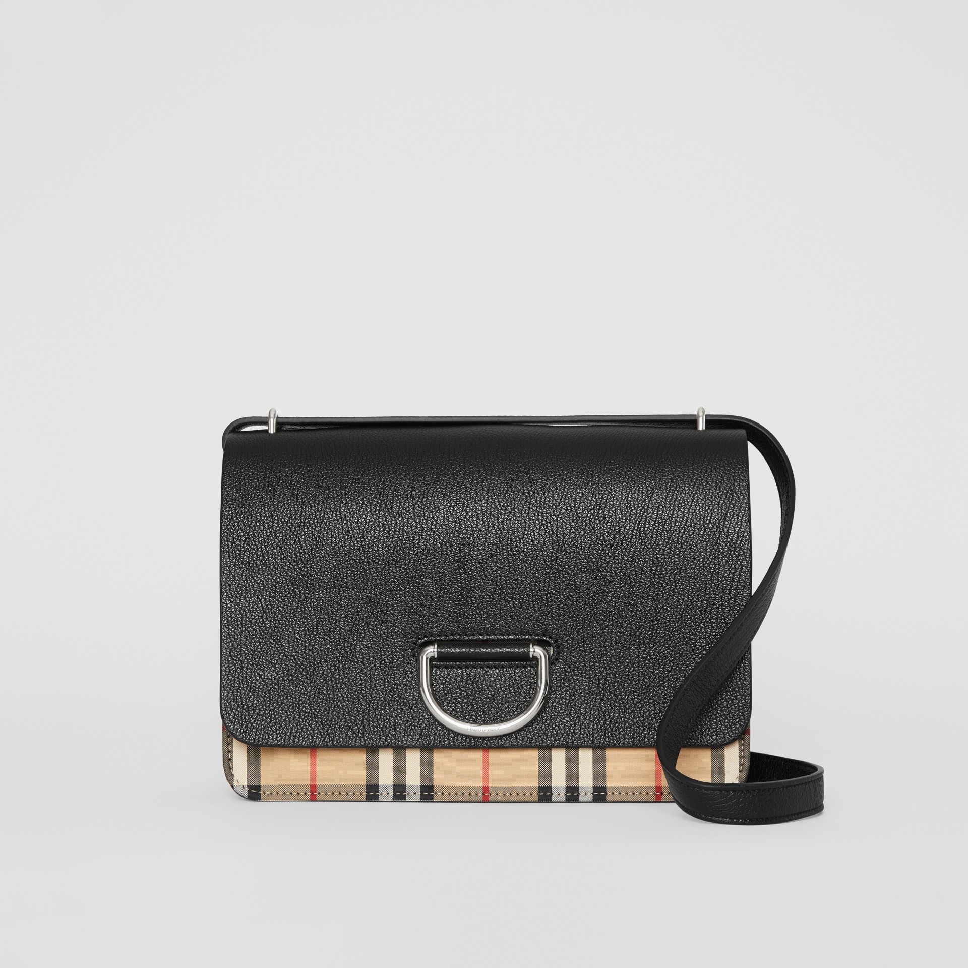 The Medium Vintage Check and Leather Dring Bag in Black Women