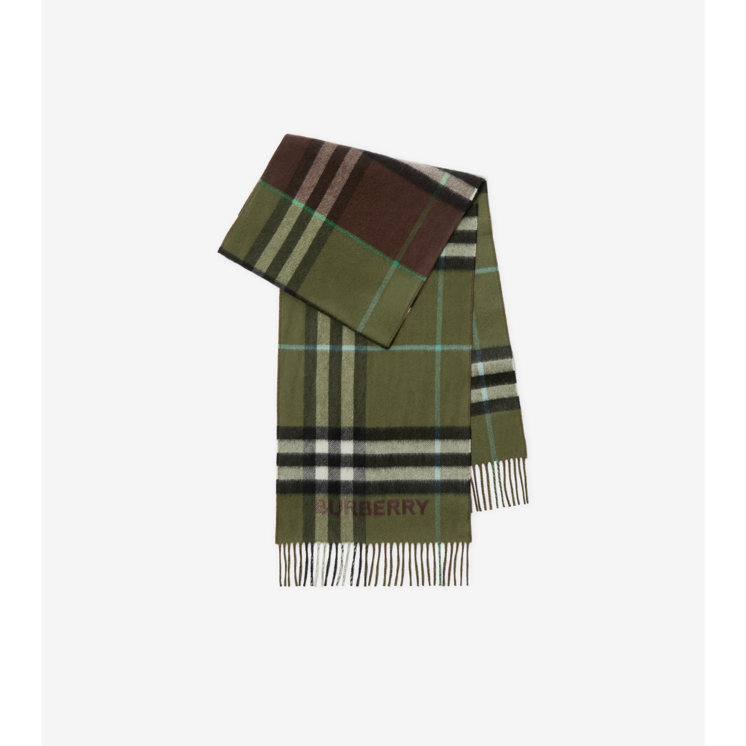 Contrast Check Cashmere Scarf in Archive Beige/birch Brown