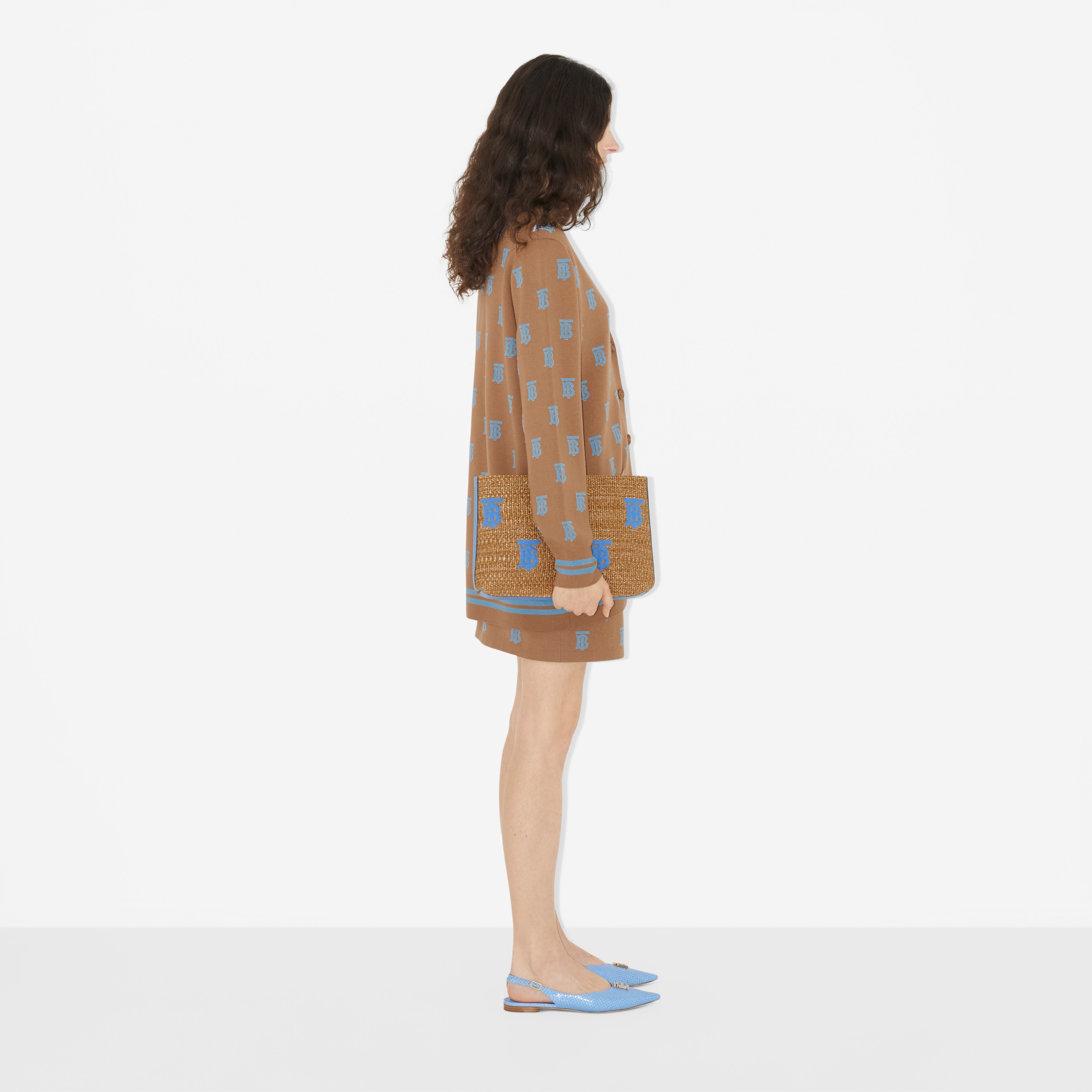 Monogram Wool Silk Blend Oversized Cardigan in Camel - Women | Burberry® Official - 3