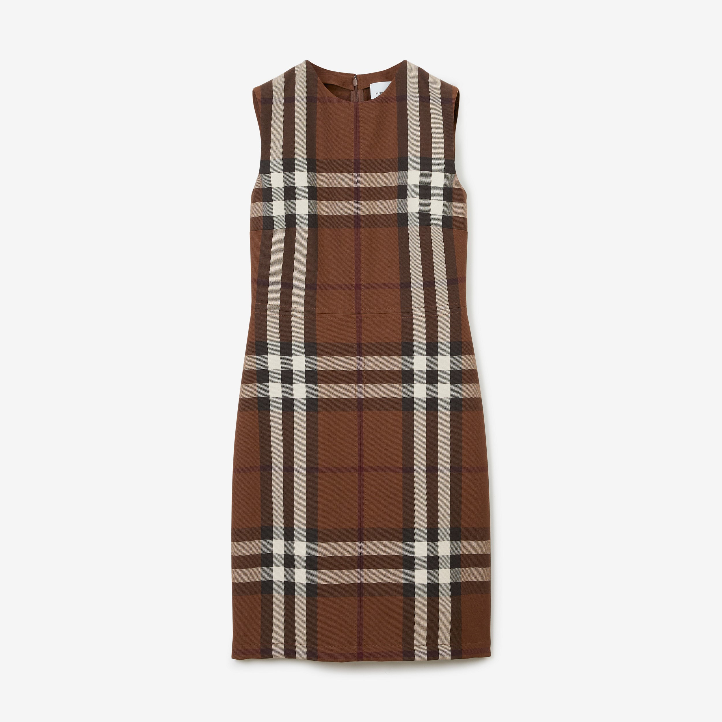 Sleeveless Check Wool Cotton Jacquard Dress in Dark Birch Brown - Women | Burberry® Official - 1