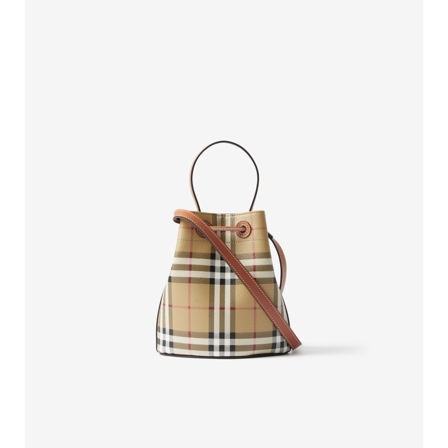 Burberry Check and Leather TB Belt in Archive Beige/briar Brown