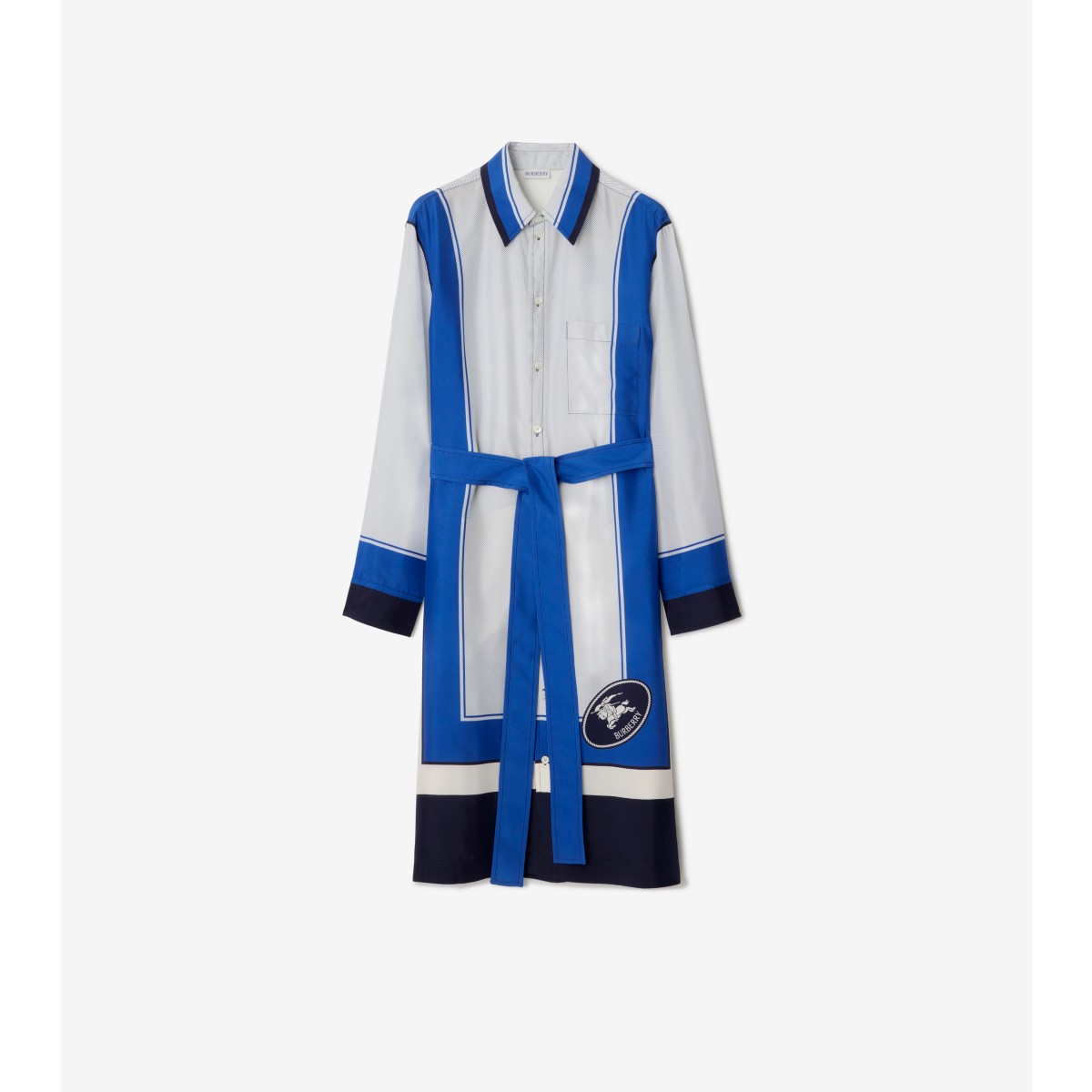 Burberry Knight Stamp Box Silk Shirt Dress In Multi