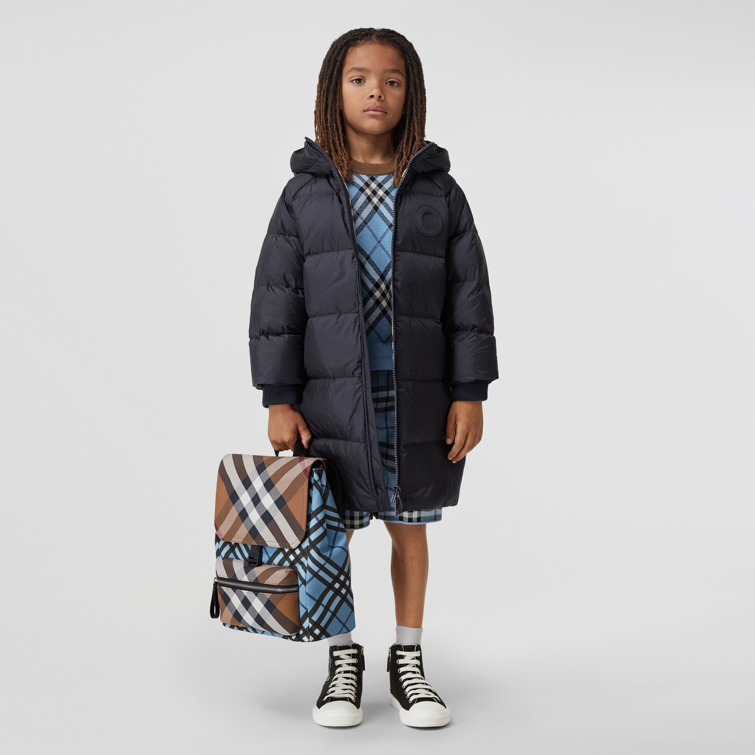 Logo Graphic Nylon Long Puffer Jacket in Midnight - Children | Burberry® Official - 3