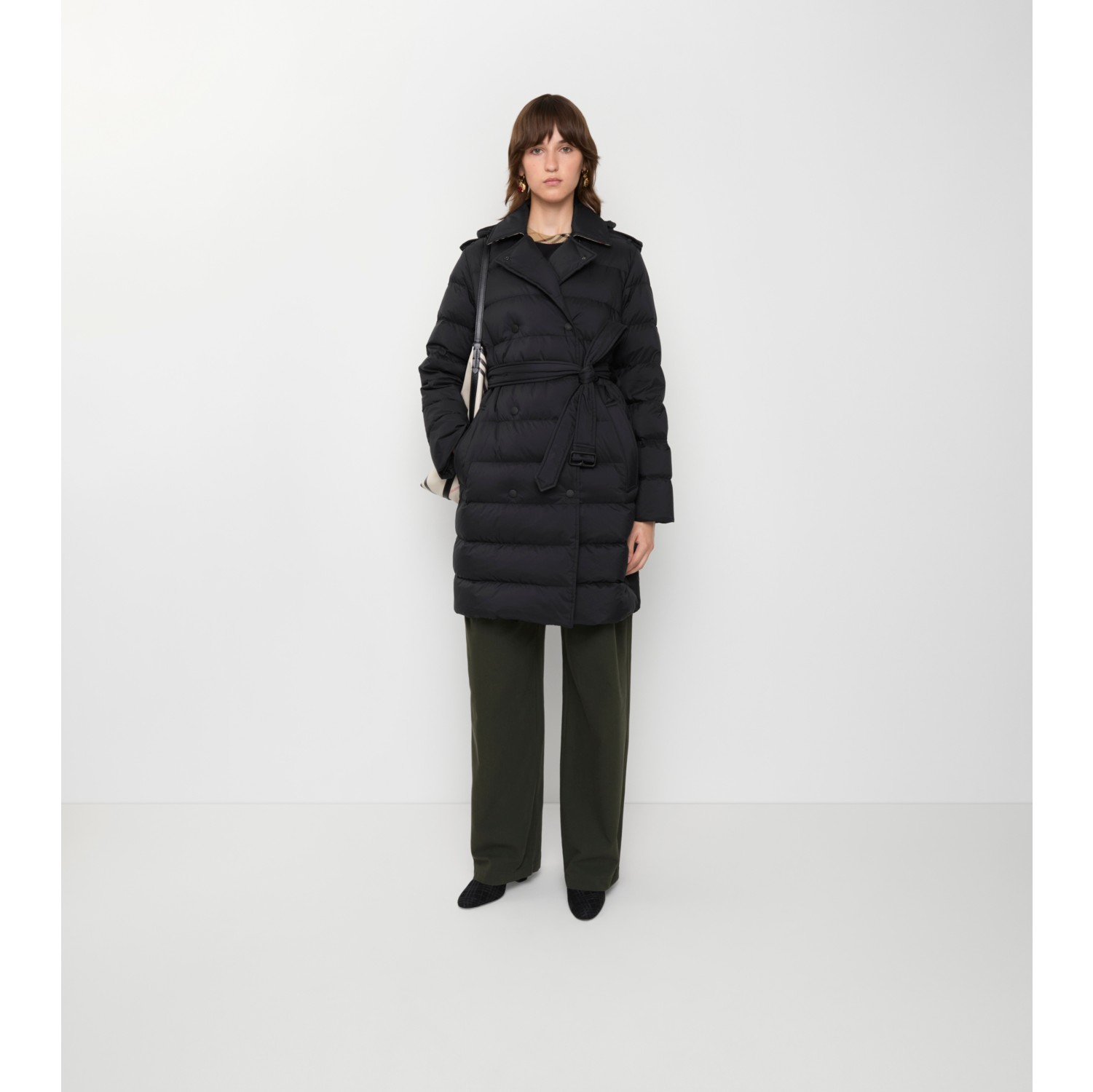 Mid-length Nylon Hooded Puffer Coat