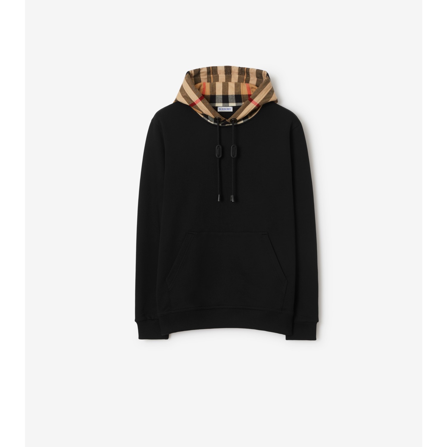 Check Hood Cotton Hoodie in Black Men Burberry Official