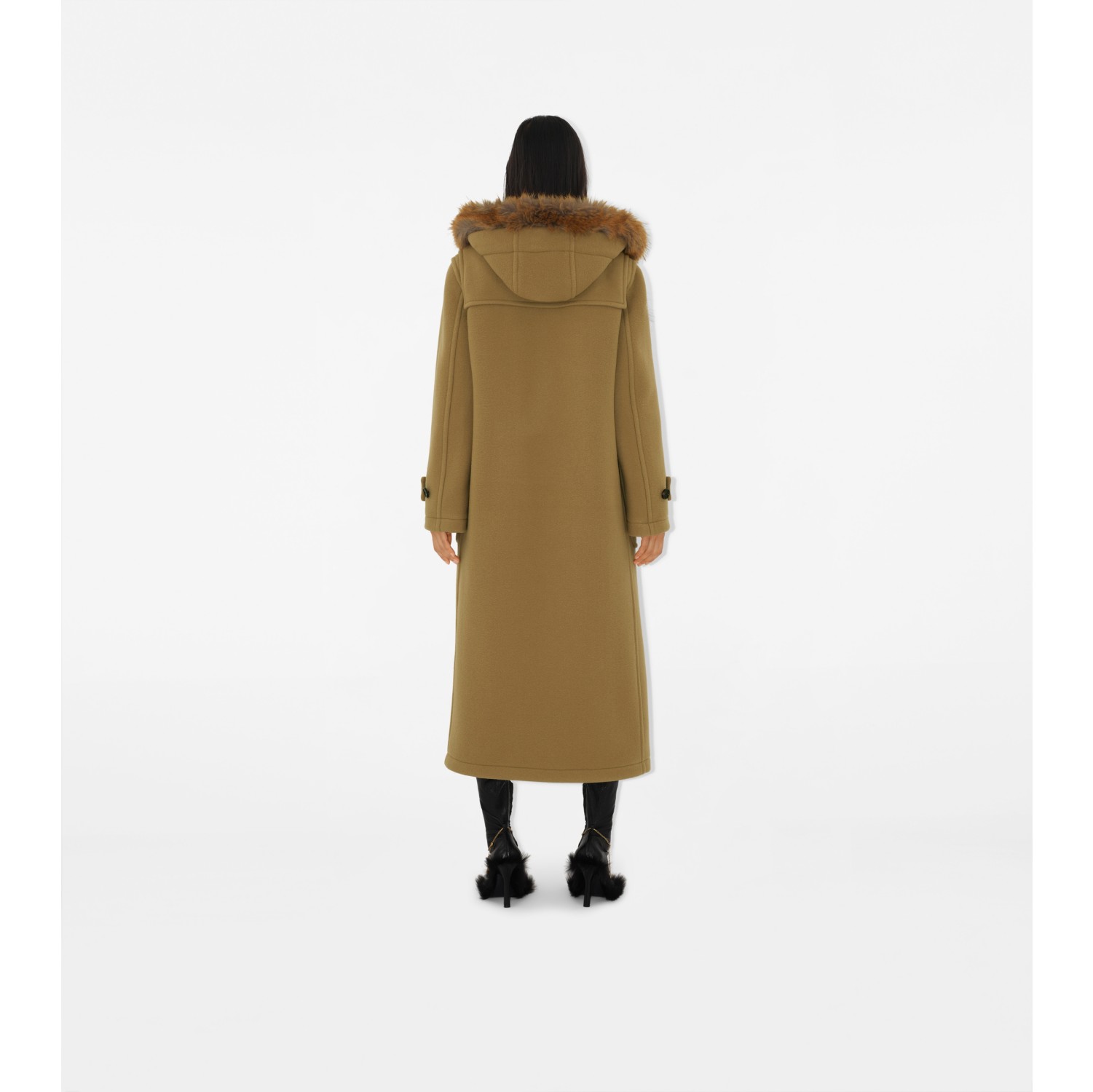 Faux Fur Trim Wool Duffle Coat in Camel Women Burberry Official