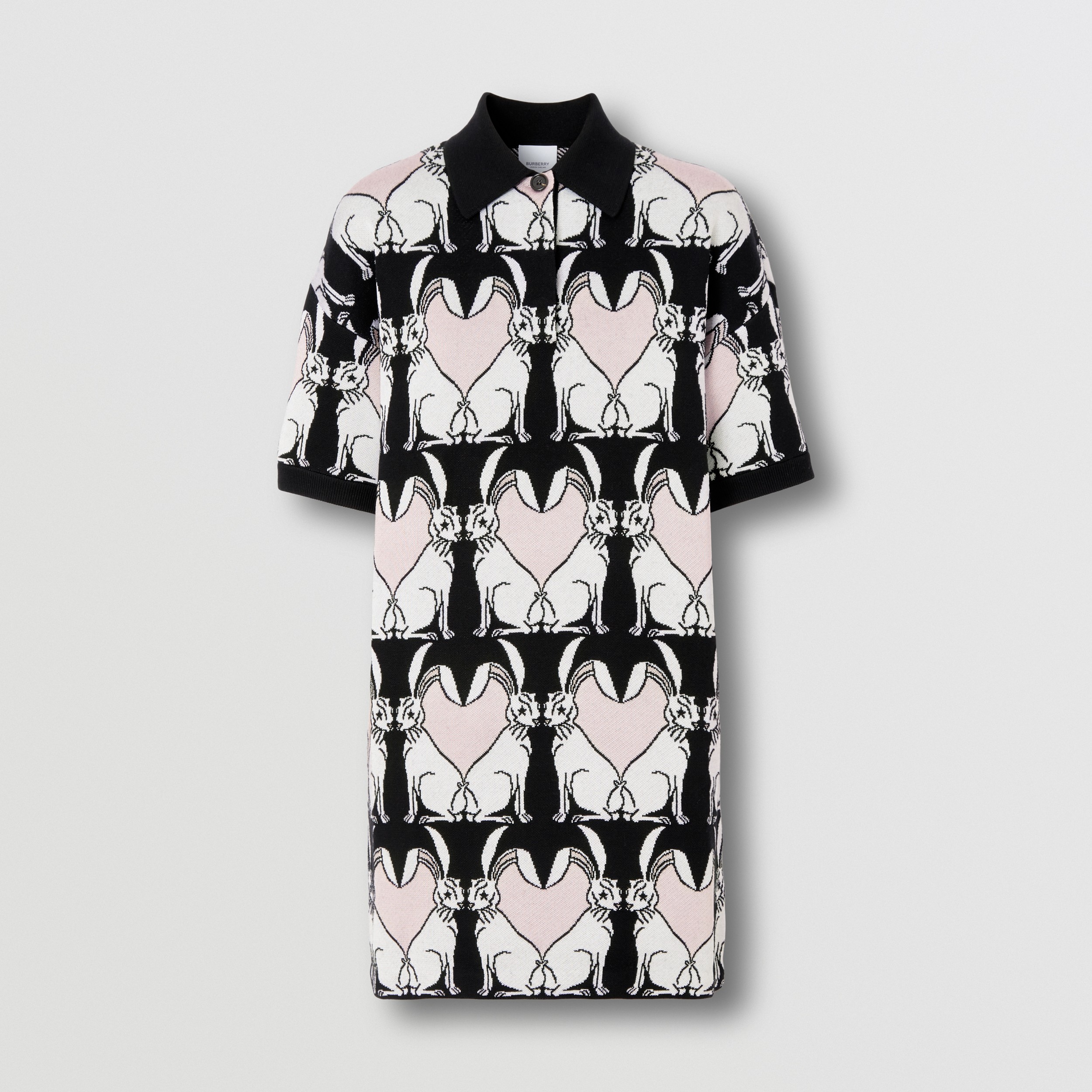 Rabbit Motif Wool Blend Jacquard Polo Shirt Dress in Black - Women | Burberry® Official - 4