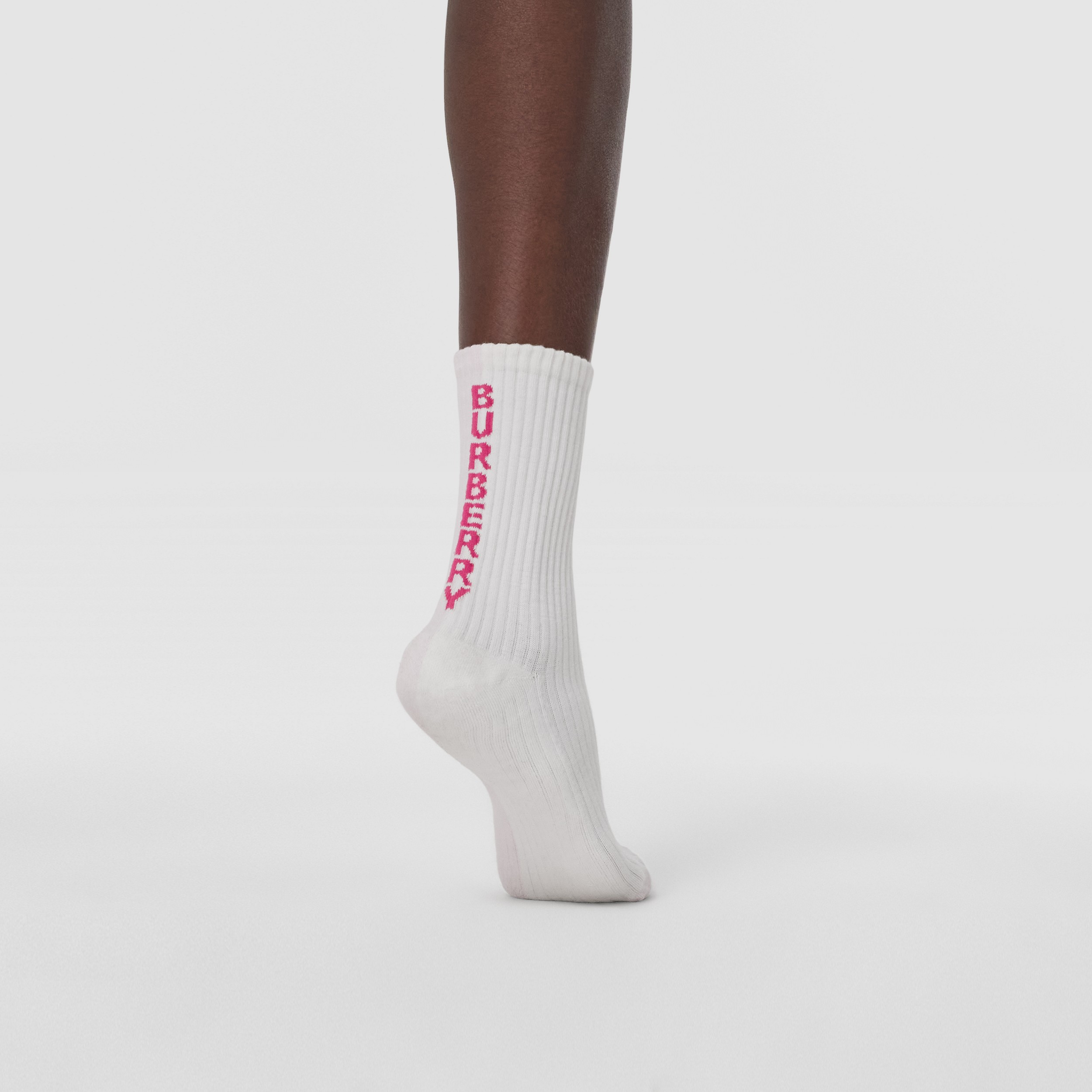Logo Stripe Intarsia Stretch Cotton Socks in Pale Candy Pink - Men | Burberry® Official - 3