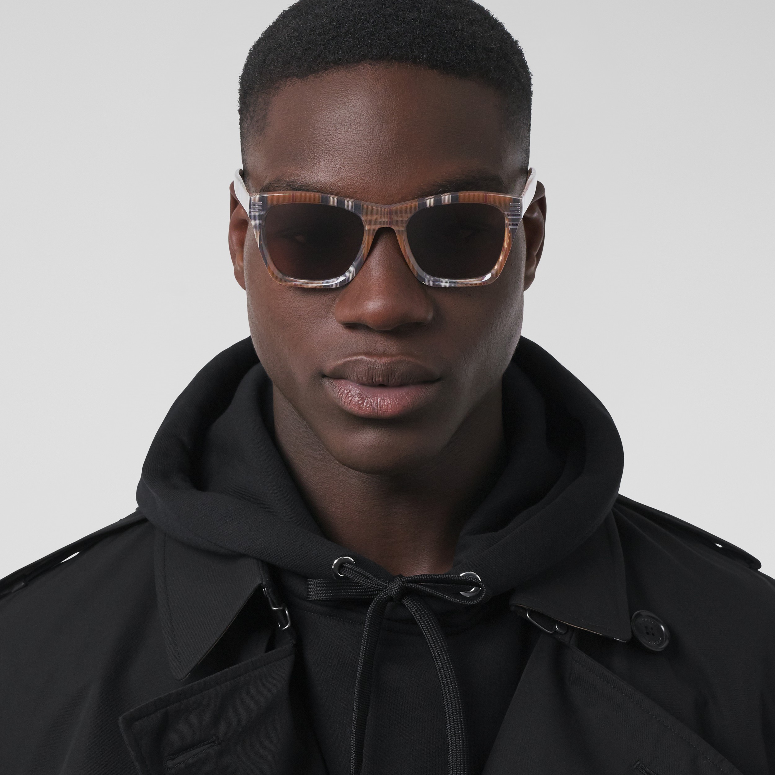 Check Square Frame Sunglasses in Birch Brown - Men | Burberry® Official - 3