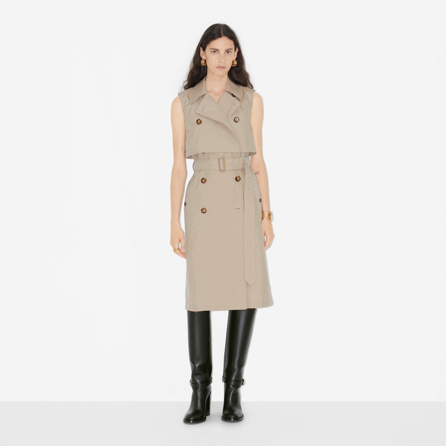 Vestido estilo trench en mezcla de algodón (Rosa Beige Suave) - Mujer | Burberry® oficial