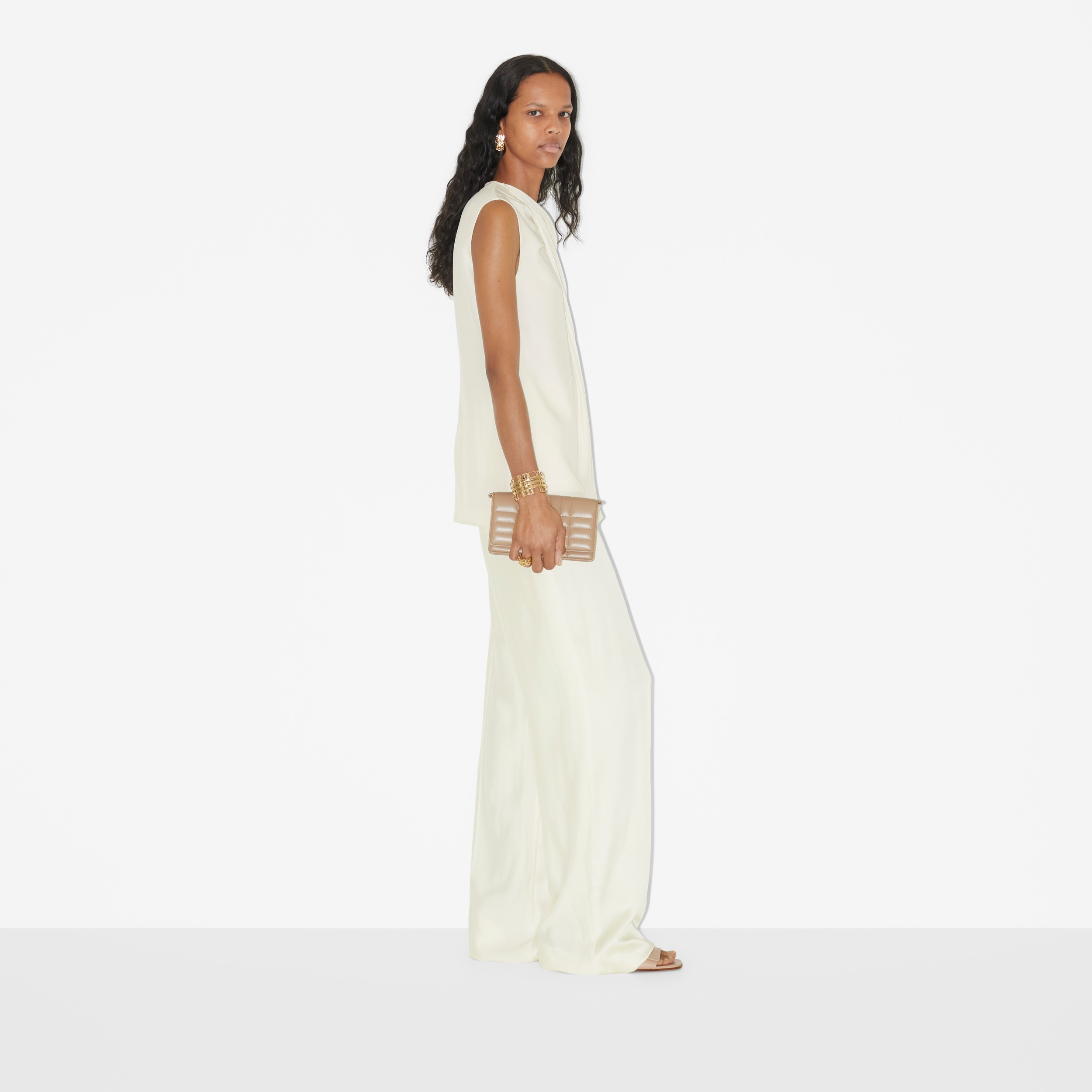 Satin Wide-leg Trousers in Natural White - Women | Burberry® Official - 3