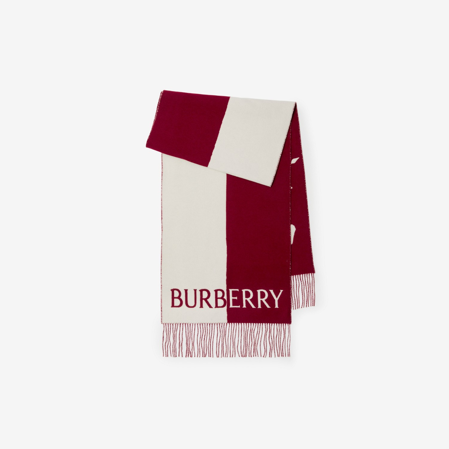 马术骑士徽标羊毛羊绒混纺围巾 (树莓红 / 白色) | Burberry® 博柏利官网