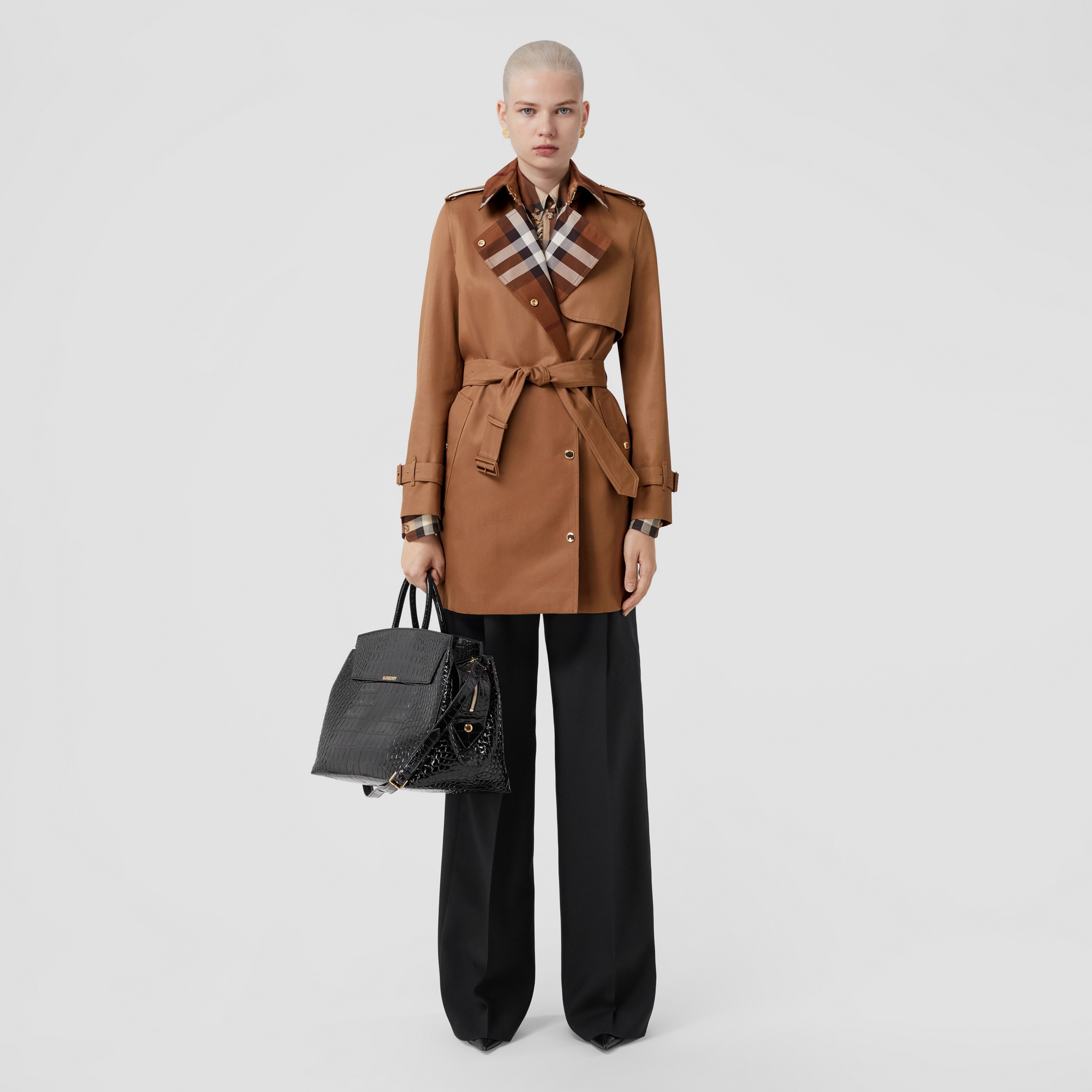 Check Panel Cotton Gabardine Trench Coat in Dusty Caramel - Women | Burberry® Official - 1