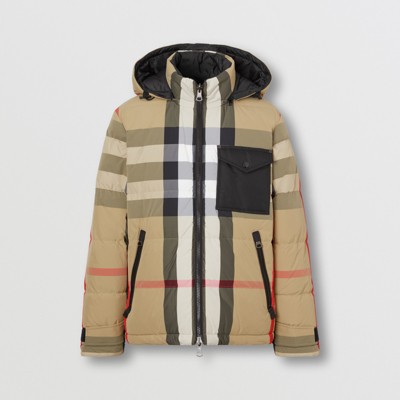 Reversible Exaggerated Check Nylon Puffer Jacket in Archive Beige/black -  Men