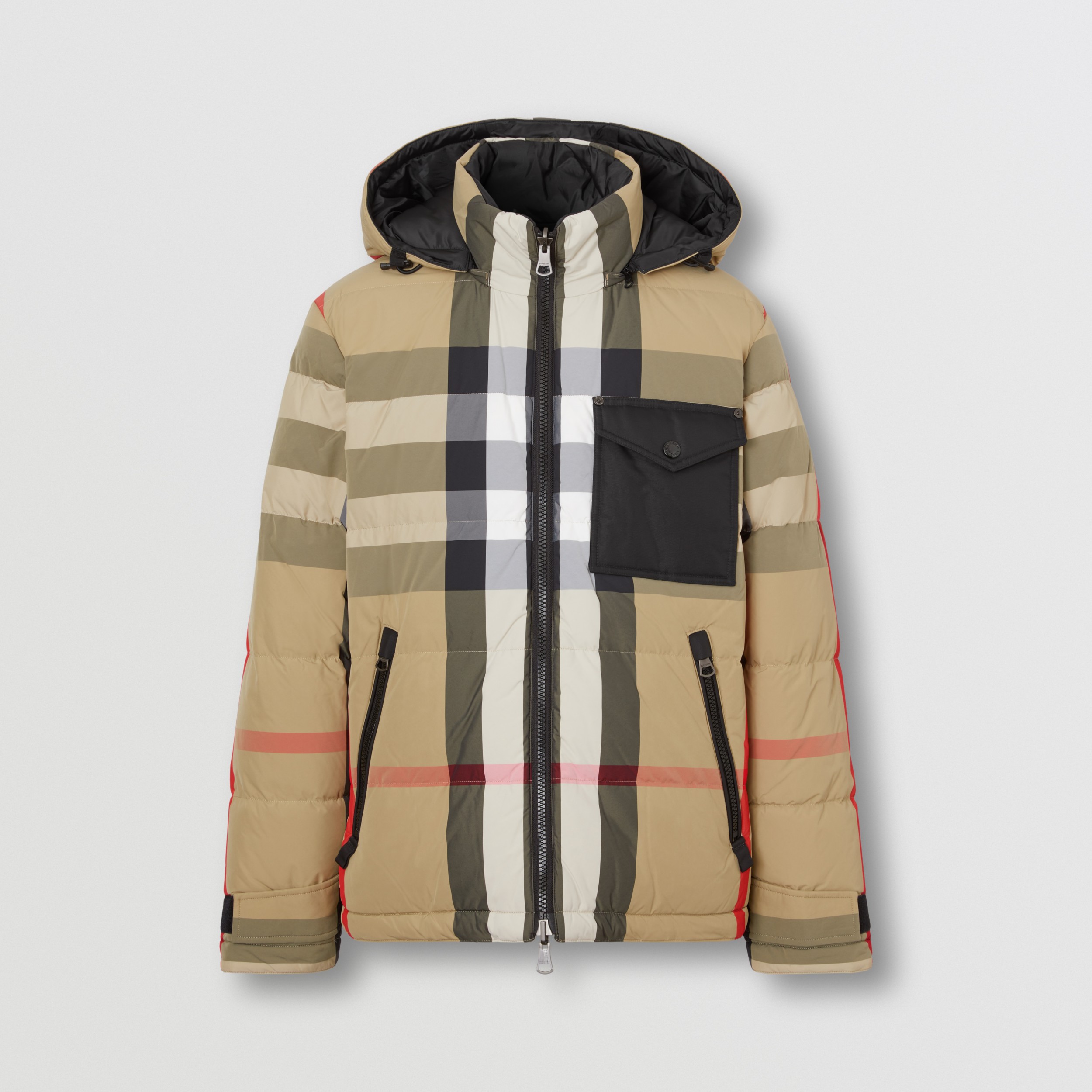 Check Nylon Reversible Hooded Puffer Jacket in Archive Beige/black Men Burberry® Official