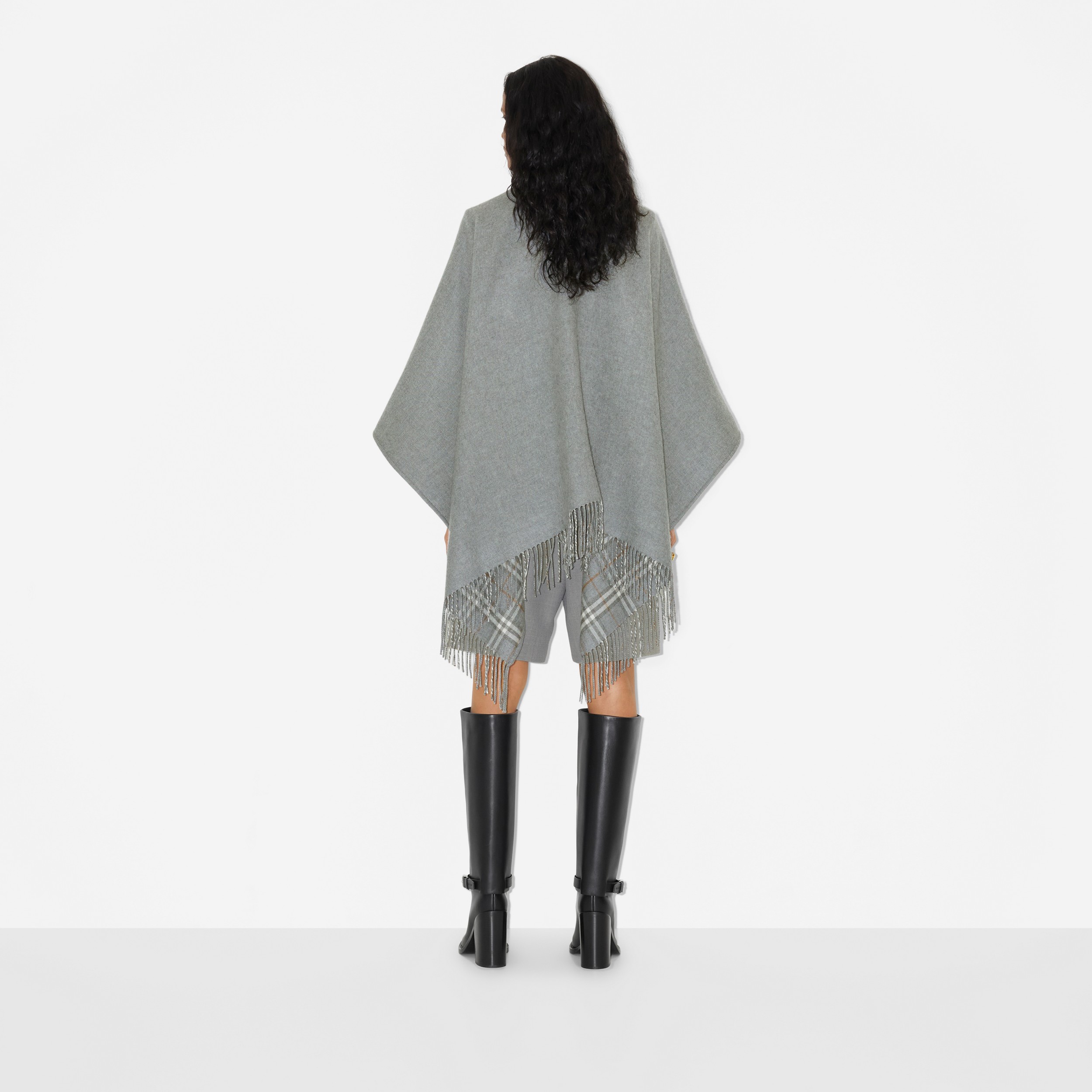 Check Wool Reversible Cape in Grey - Women | Burberry® Official - 4
