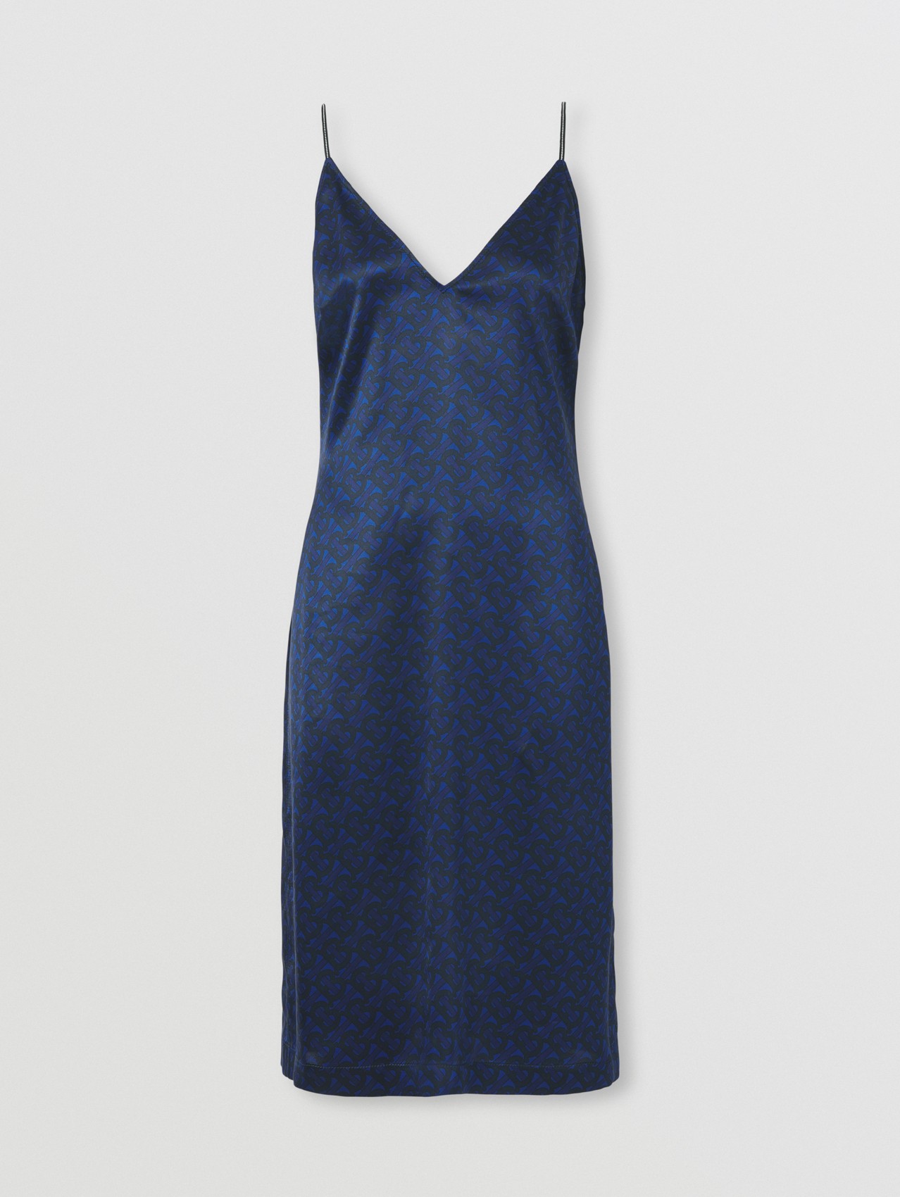 Lingerie-Kleid aus Seidensatin mit Monogrammmuster (Tiefes Königsblau)