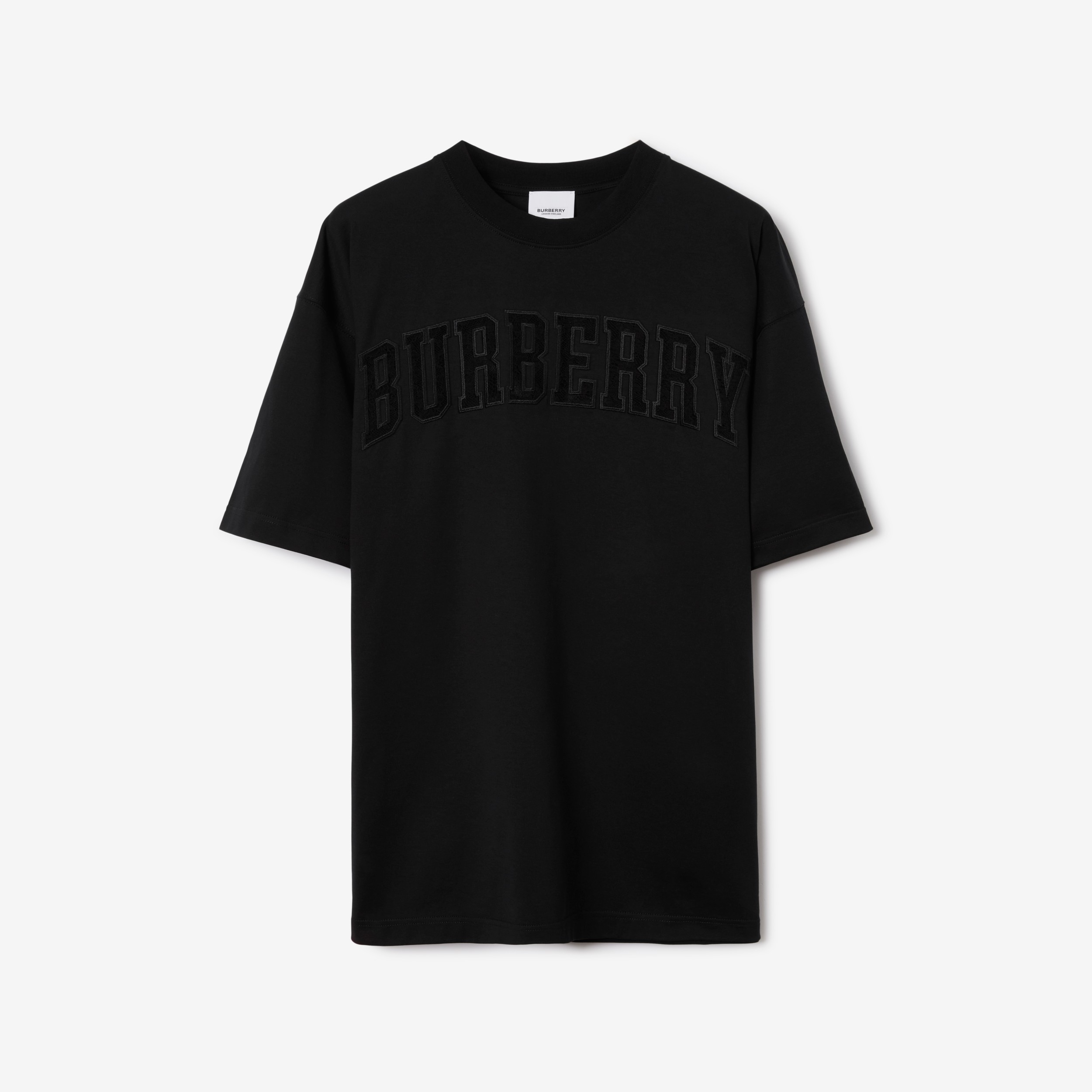 Lace Logo Cotton Oversized T-shirt in Black - Women | Burberry