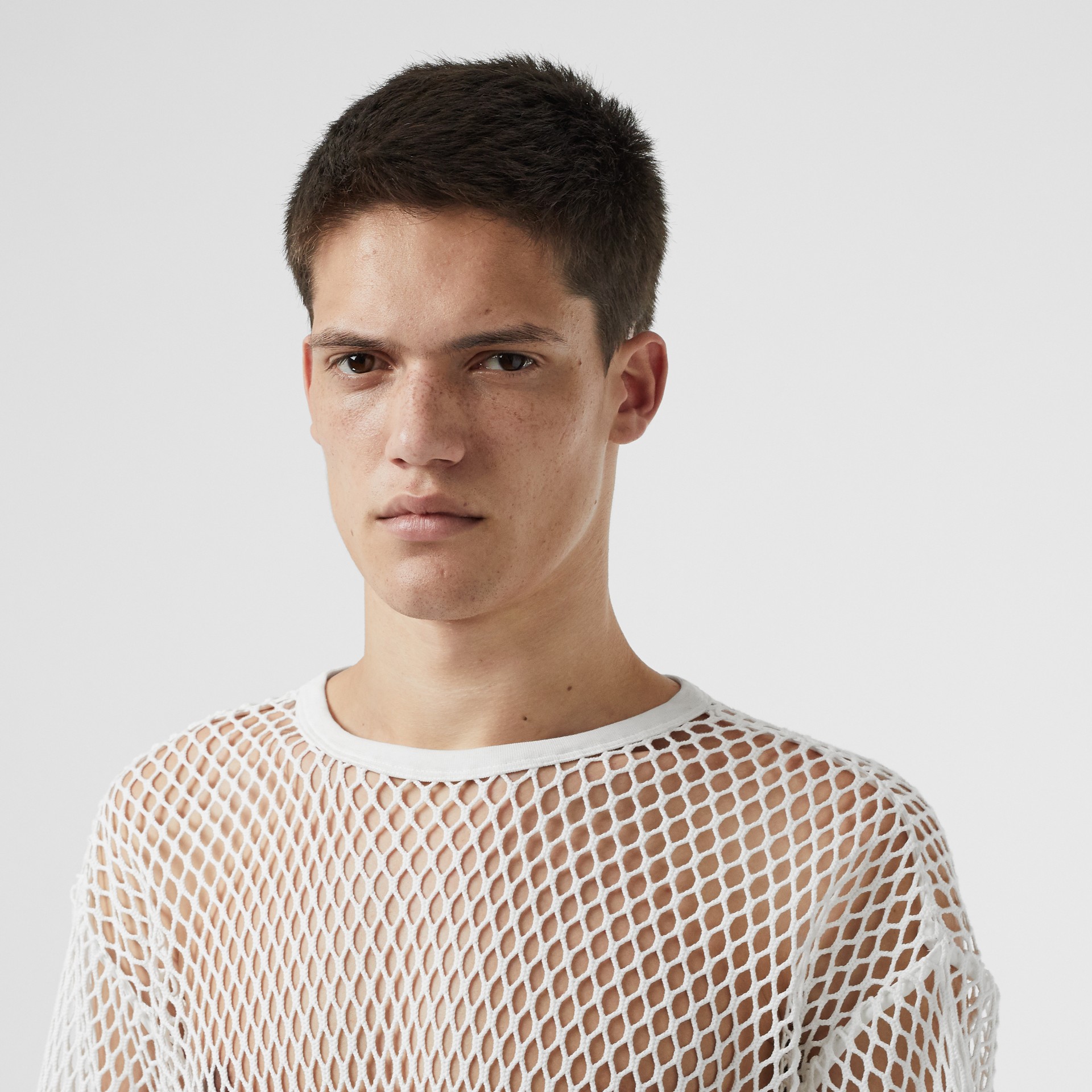 Cotton Mesh Oversized T-shirt in Optic White - Men | Burberry United States