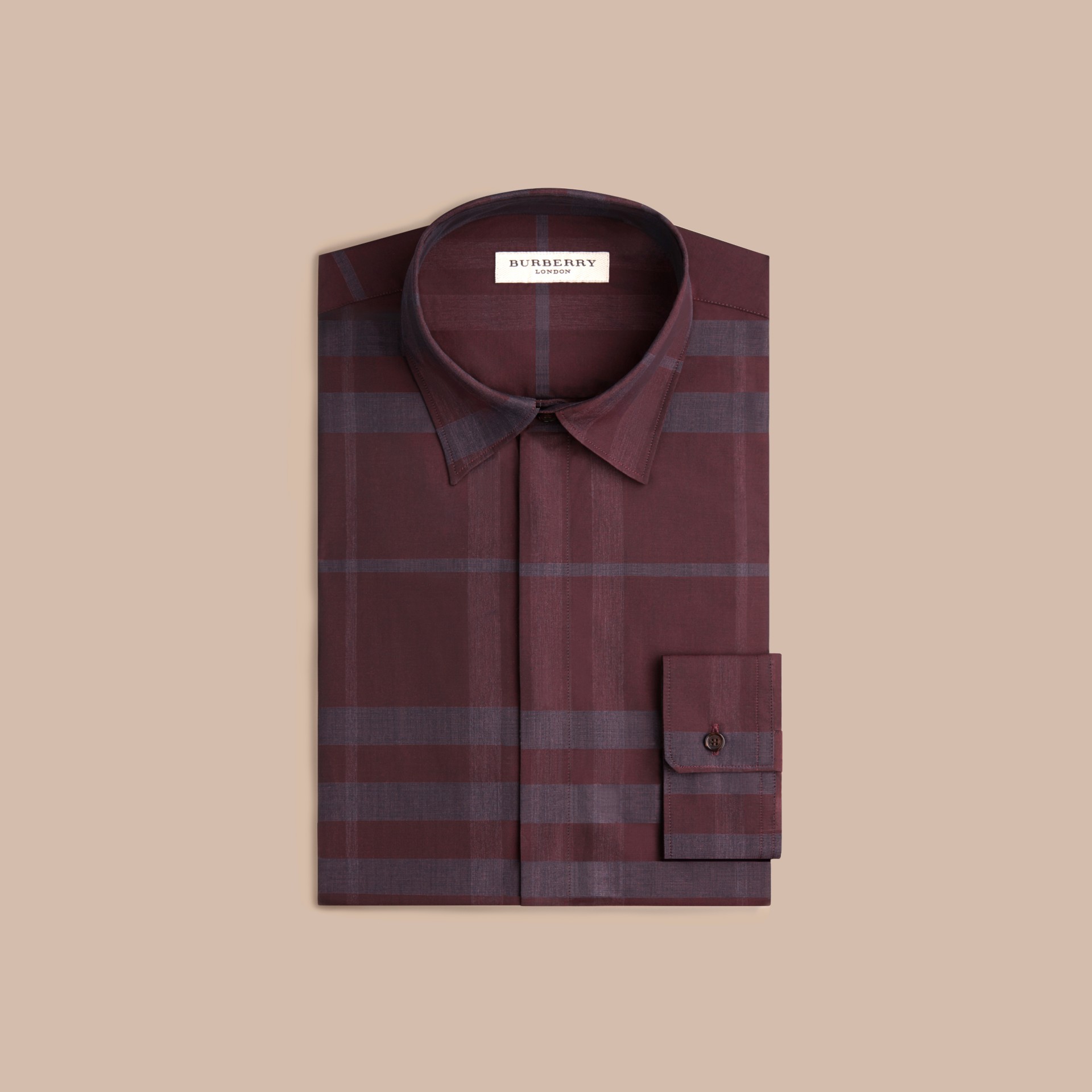 Check Cotton Shirt in Deep Burgundy - Men | Burberry United States