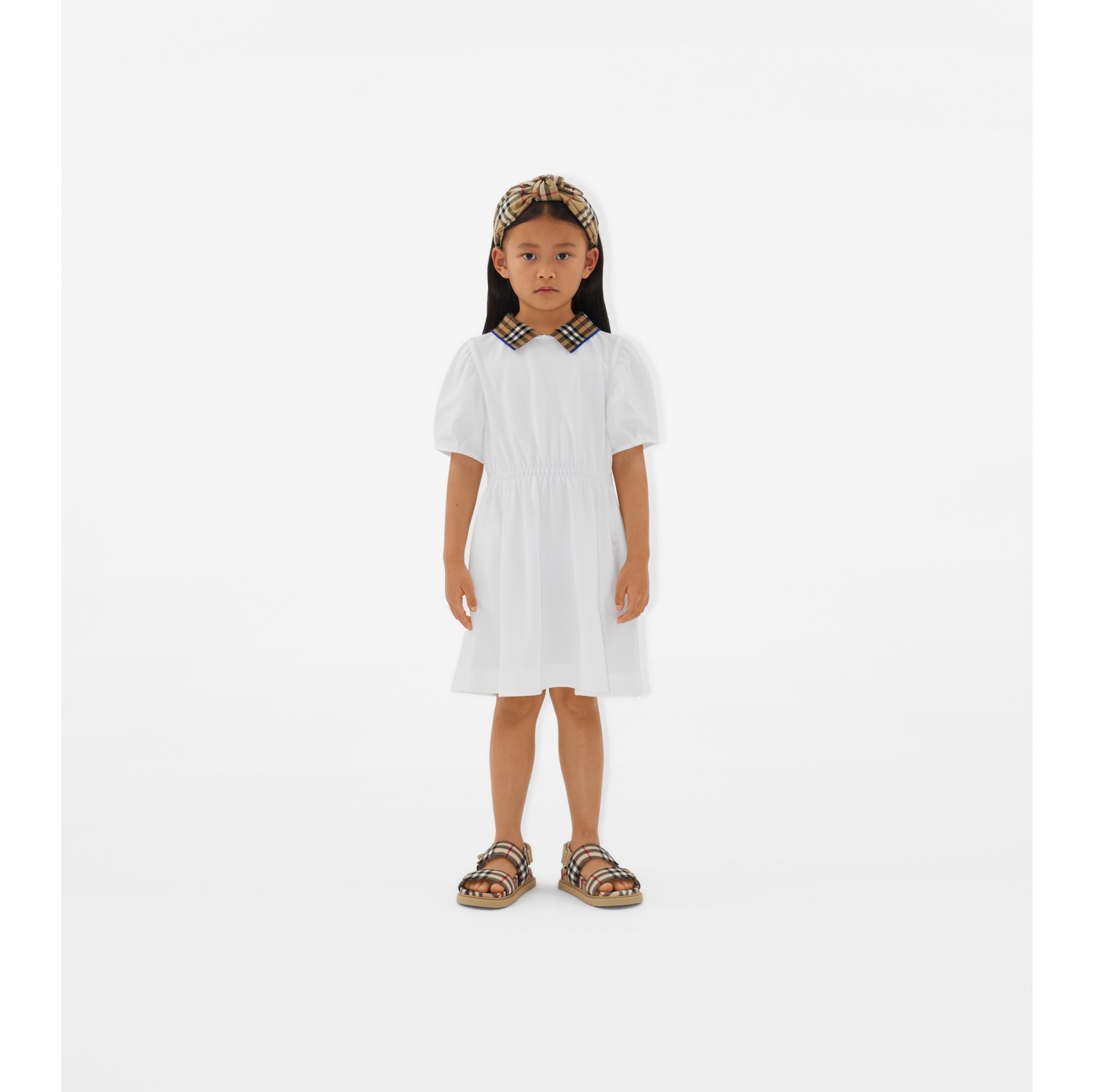 Check Stretch Cotton Headband in Archive beige Children Burberry Official