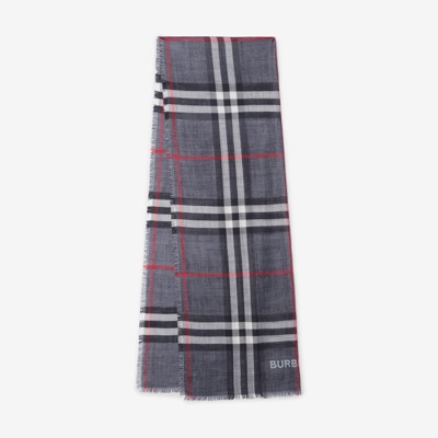 Shop Burberry Reversible Check Wool Silk Scarf In Navy