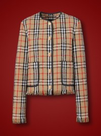 Archive Beige Check Bouclé Collarless Jacket