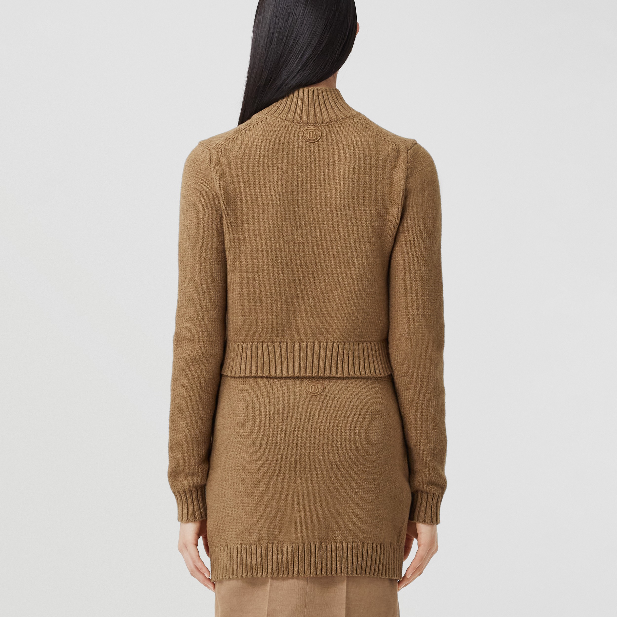 Monogram Motif Cotton Blend Cropped Sweater in Camel Melange - Women | Burberry® Official - 3