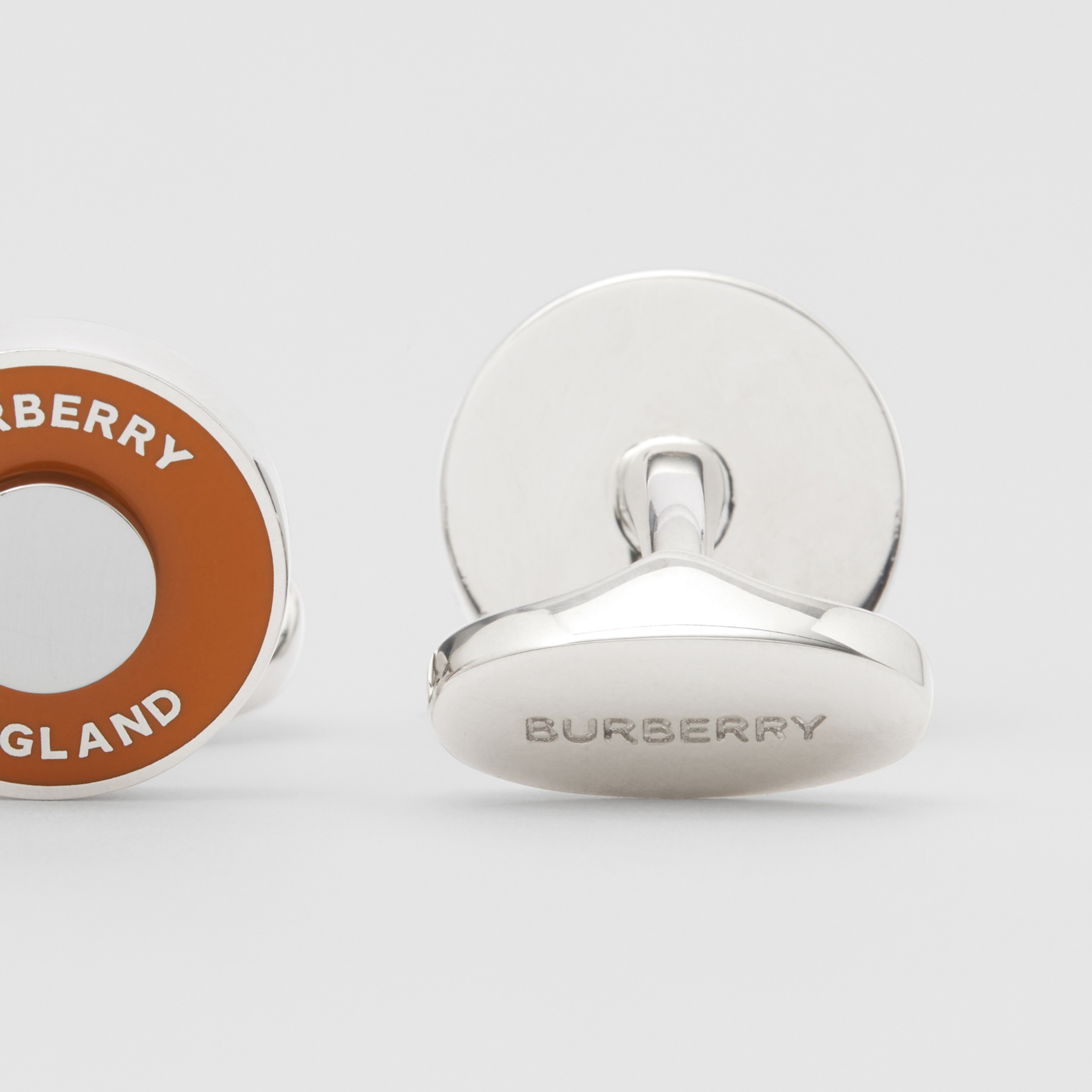 Logo Graphic Enamel and Palladium-plated Cufflinks in Palladium/orange - Men | Burberry® Official - 2