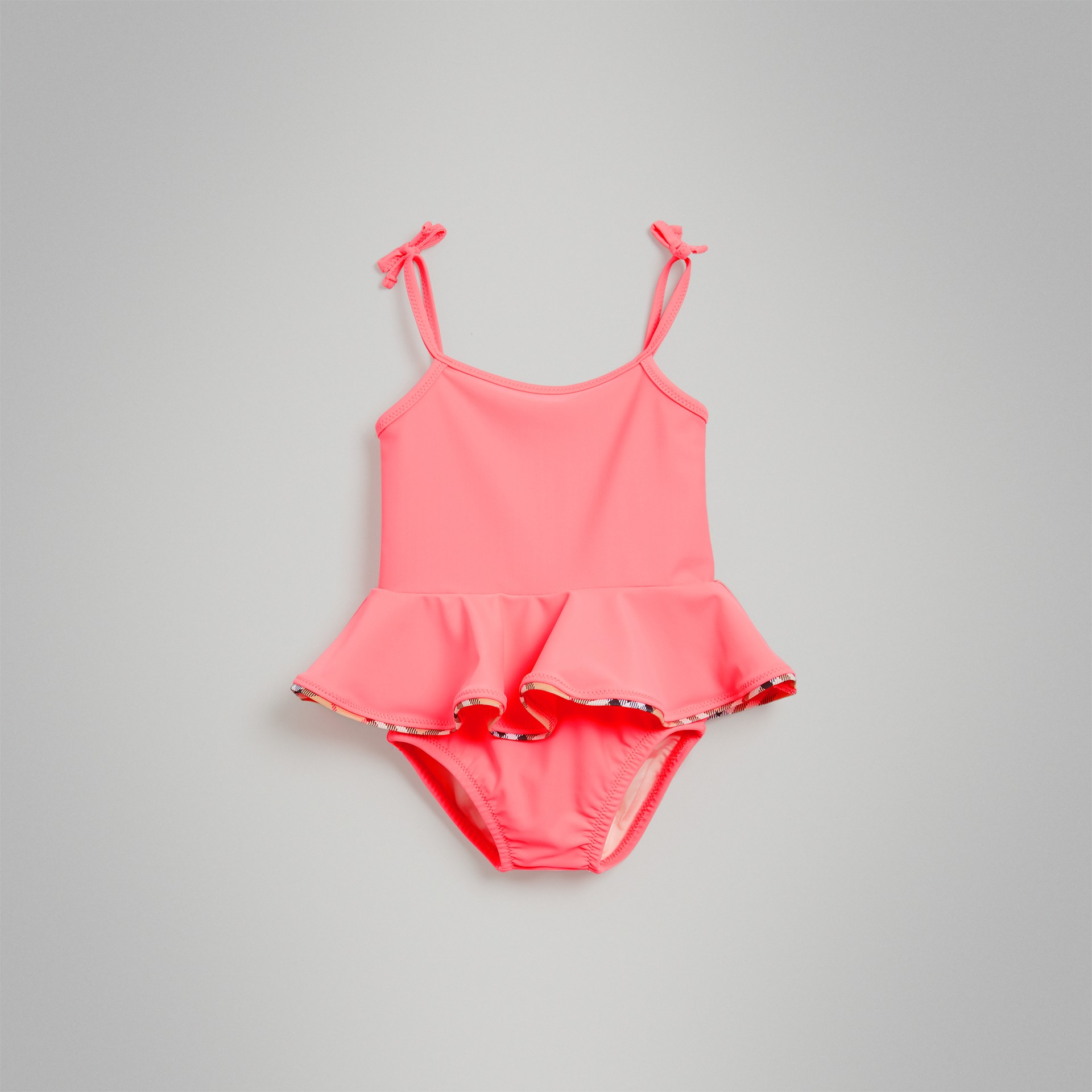 Ruffle Detail Onepiece Swimsuit in Bright Coral Children Burberry