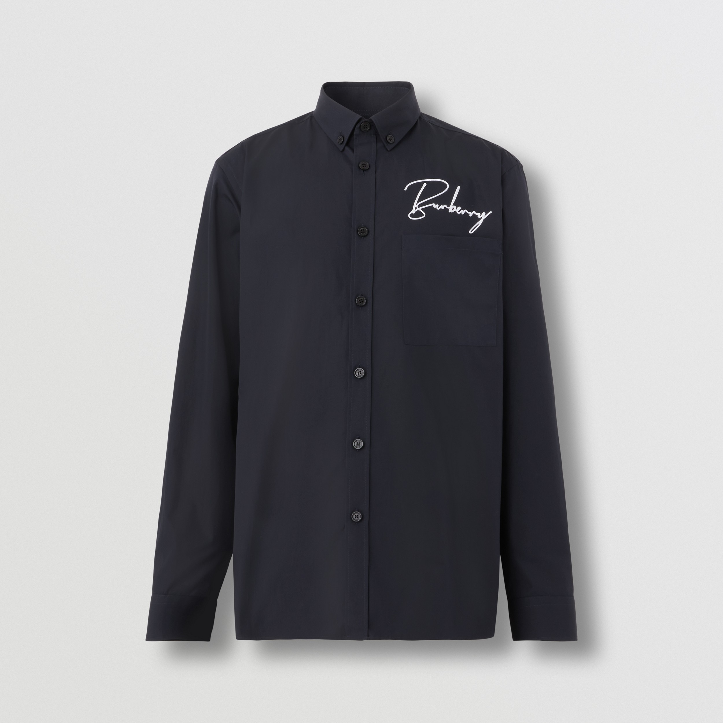 Embroidered Logo Cotton Shirt in Coal Blue - Men | Burberry® Official - 4