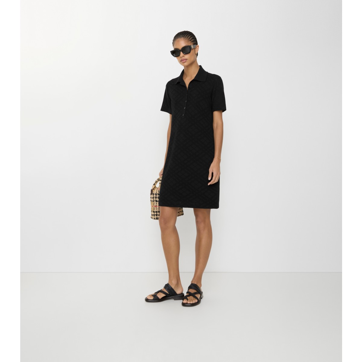  Check Wool Silk Polo Shirt Dress