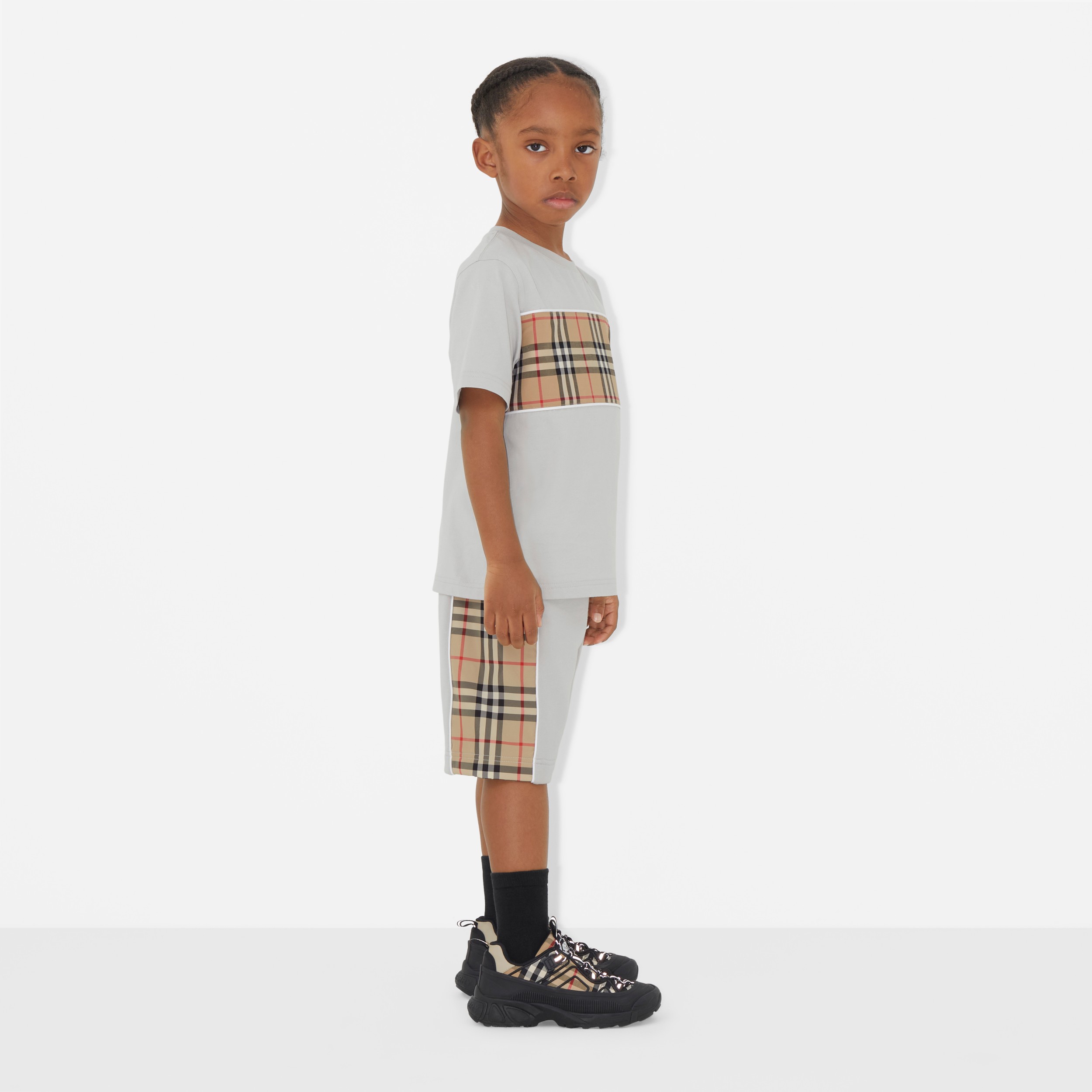 Camiseta de algodão com recorte xadrez (Cinza Prateado Suave) | Burberry® oficial - 3