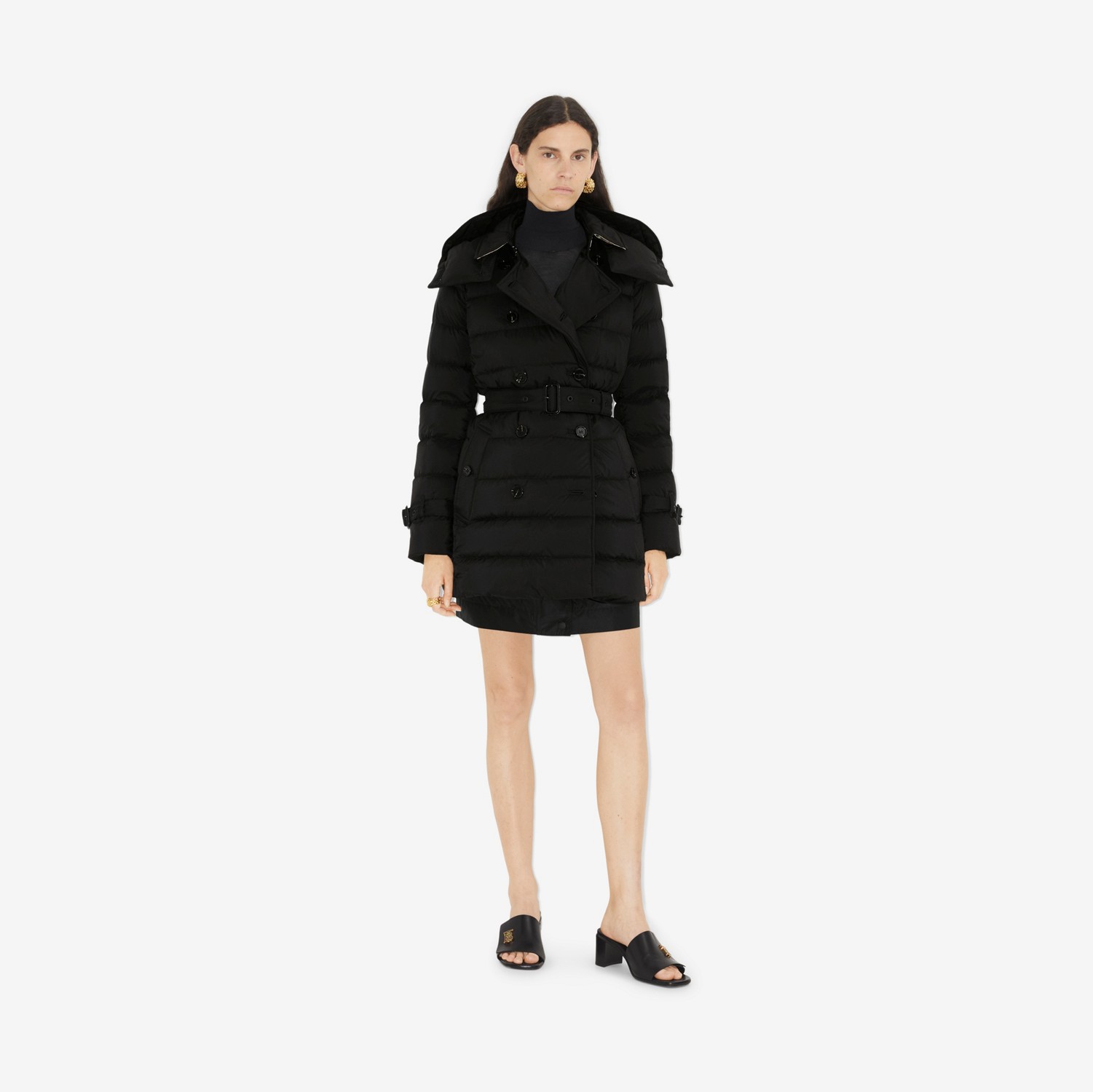 Abrigo de plumas en nailon con capucha (Negro) - Mujer | Burberry® oficial